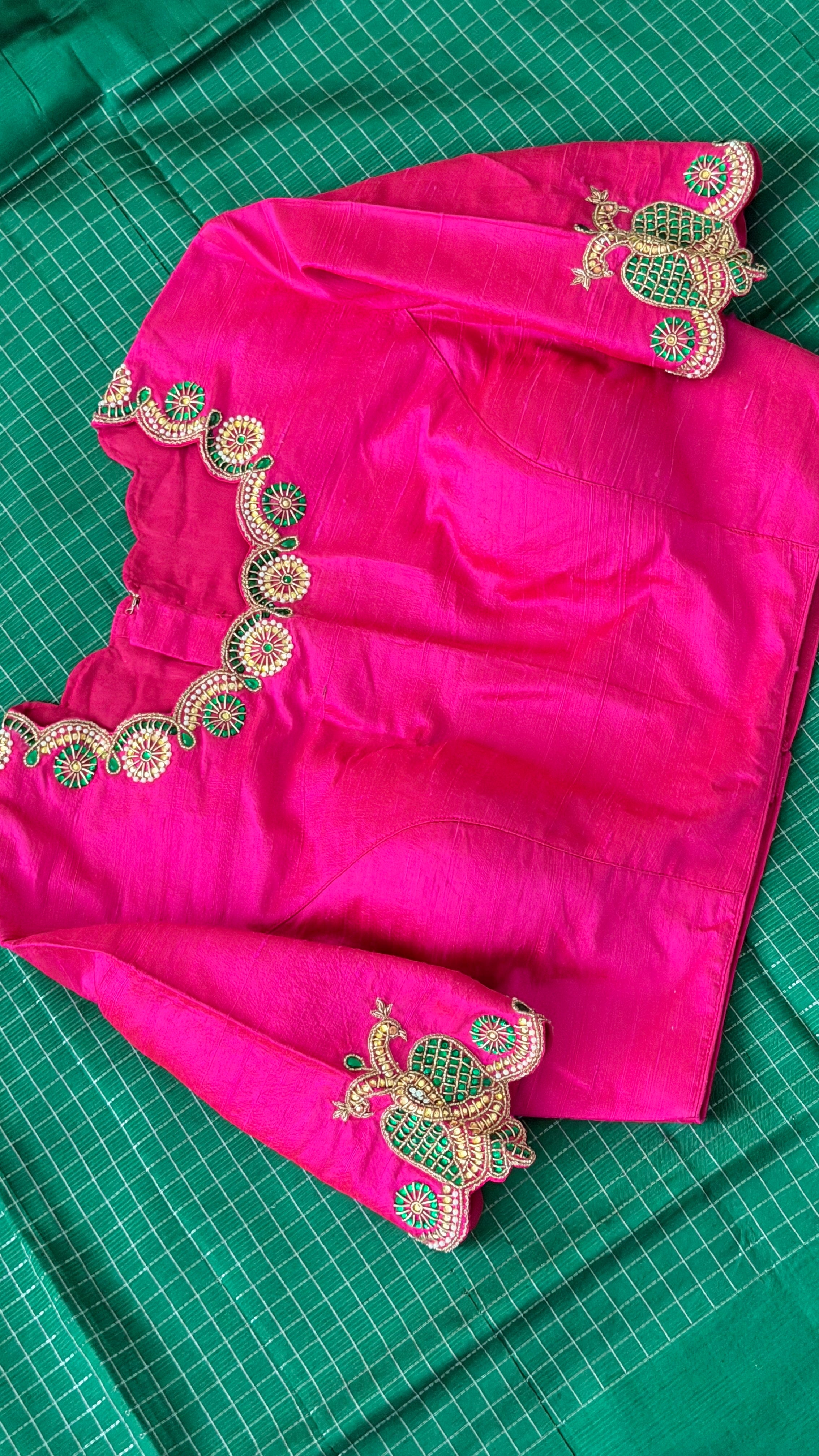 Hot Pink High-Neck Jewel Blouse
