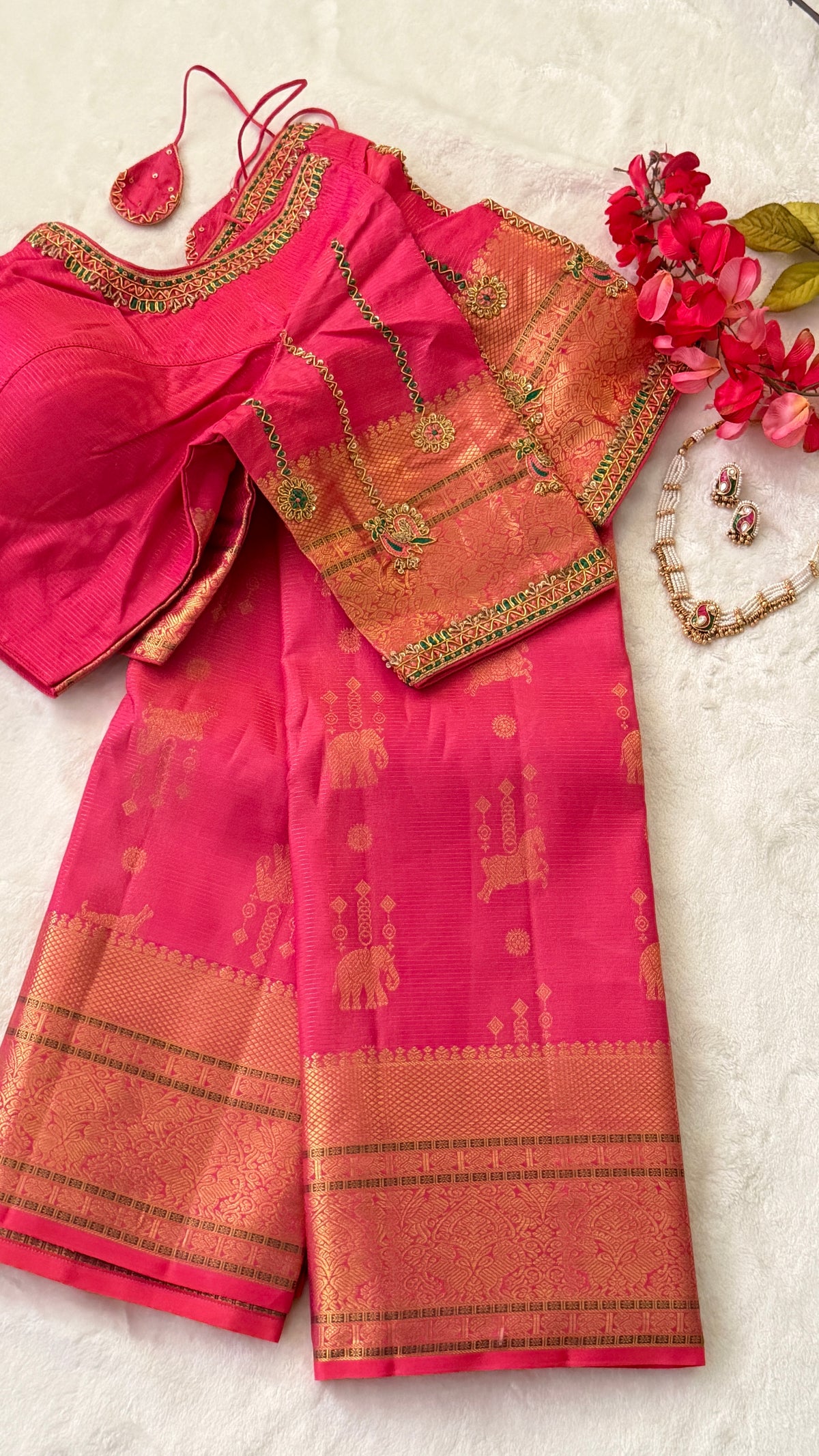 Hot Pink Kanchi Silk Saree