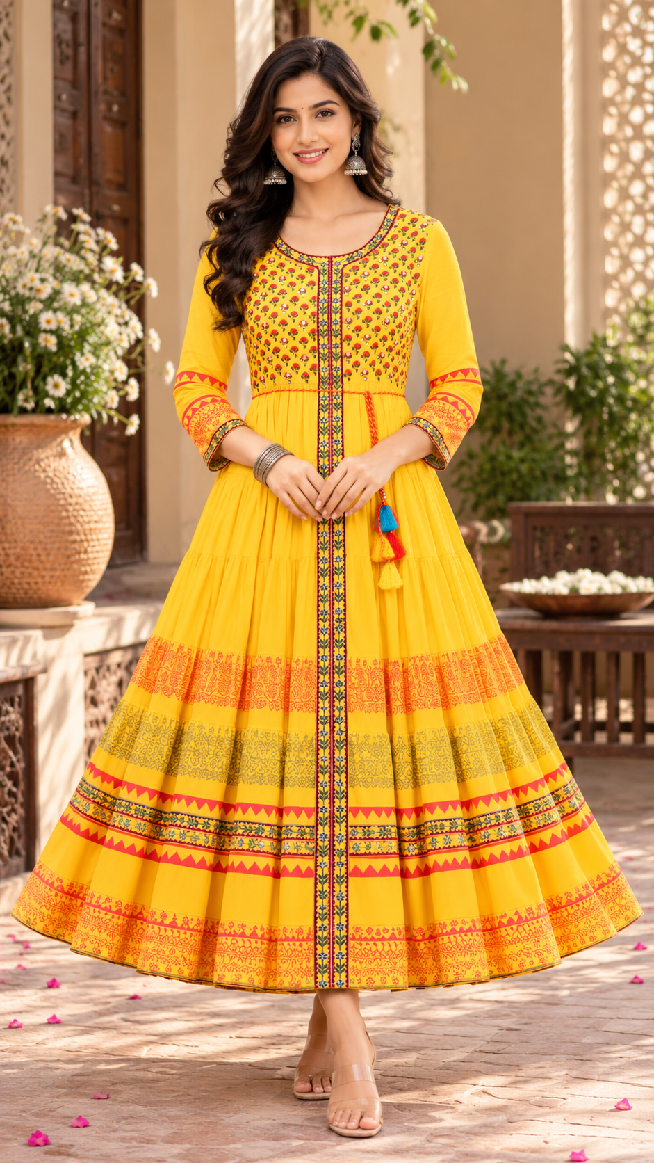 Mustard Yellow Mul Cotton Long Gown