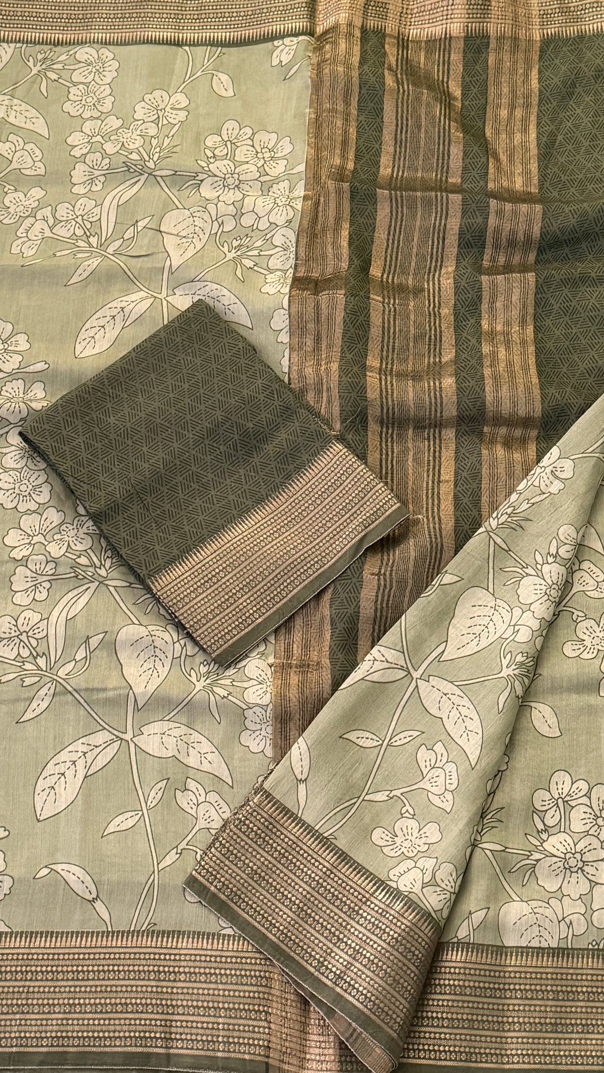 Muted Sage Green Soft Cotton Saree