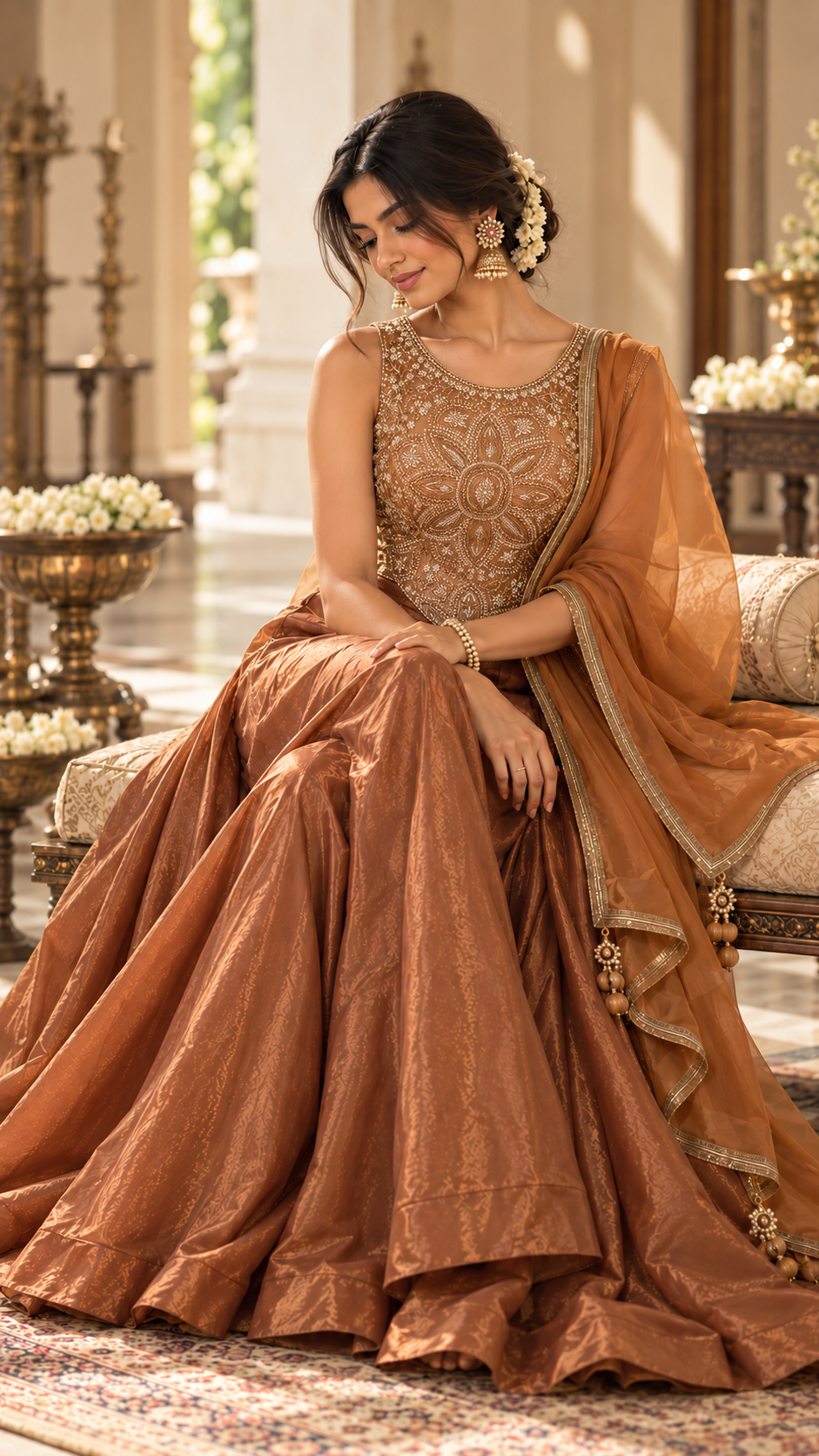 Golden Brown Tissue Silk Corset Suit