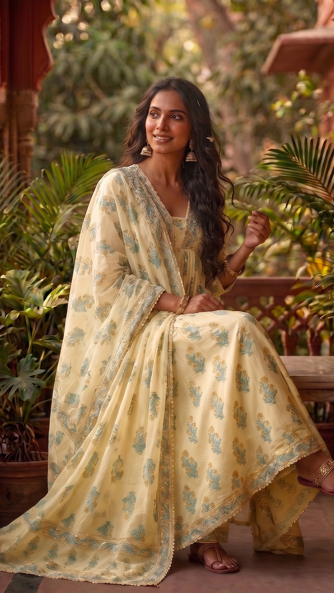 Pastel Yellow Mul Cotton Block-Print Suit