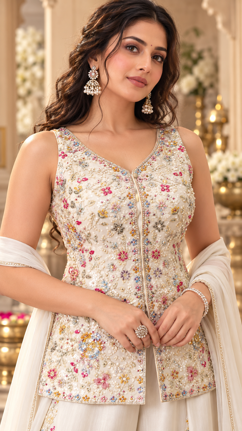 Off White Tissue Silk Sharara Suit