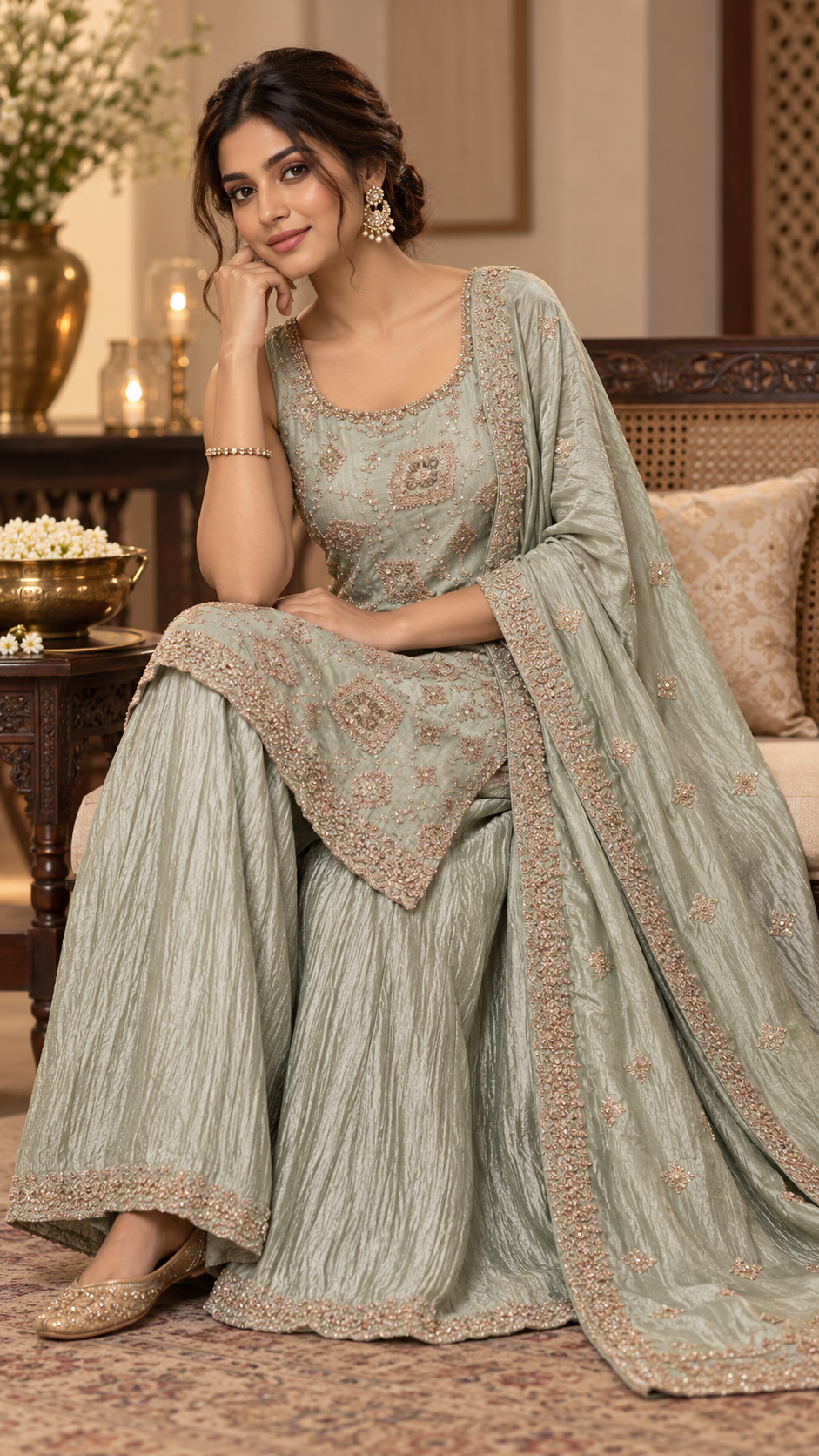 Grey Tissue Silk Sharara Suit