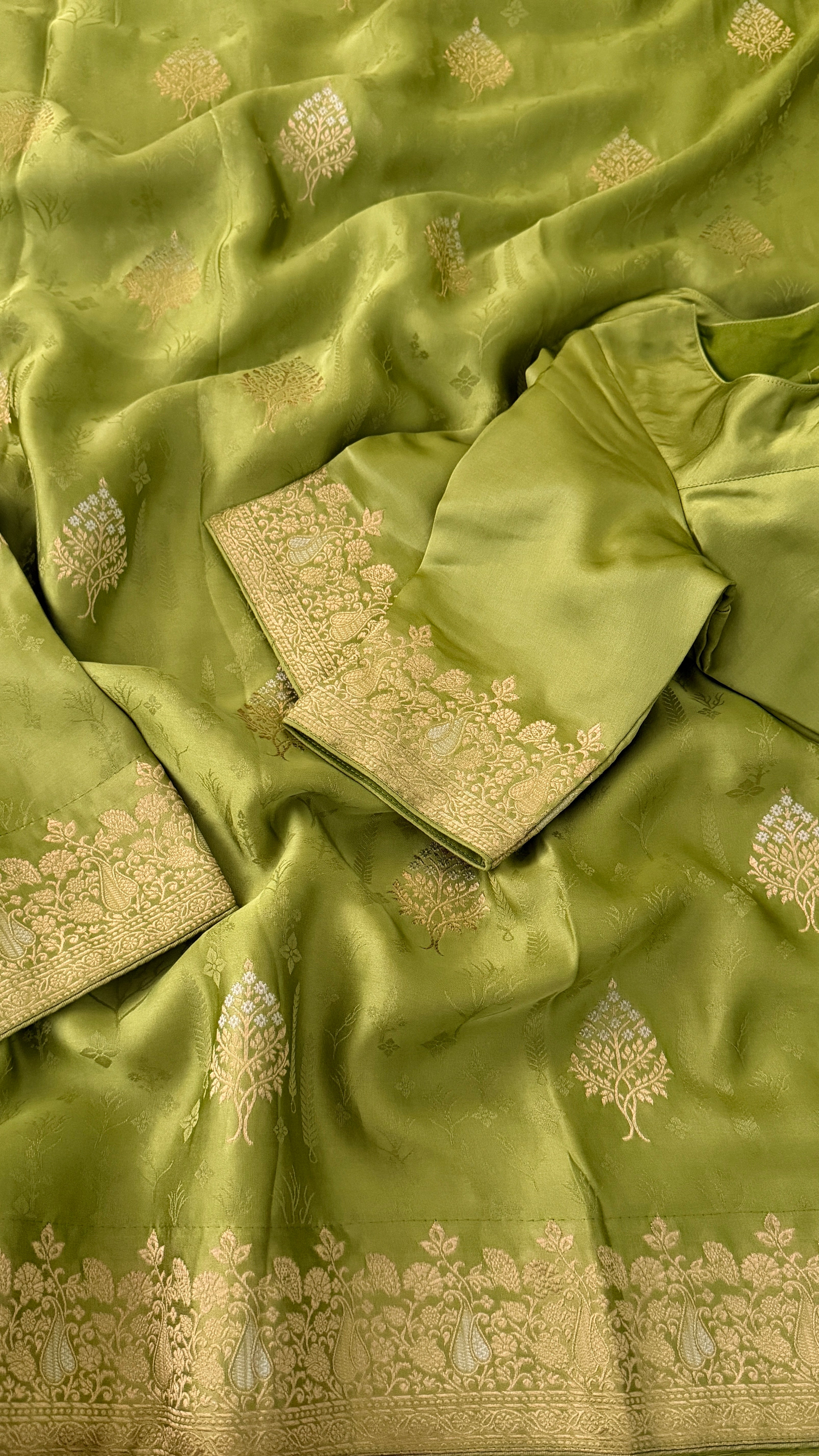 Green Banaras Satin Saree