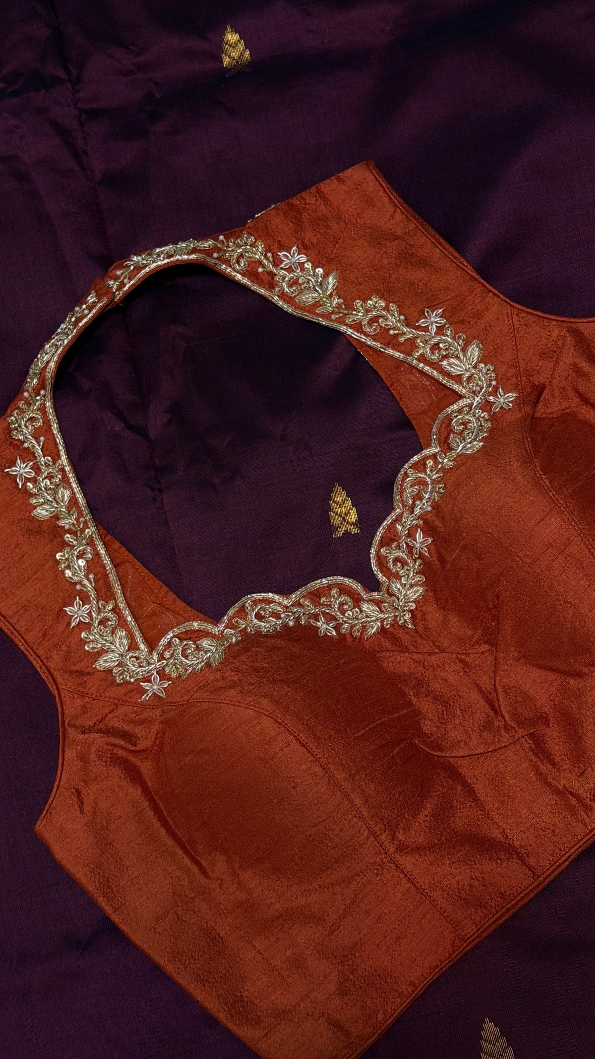 Burnt Orange Raw Silk Blouse