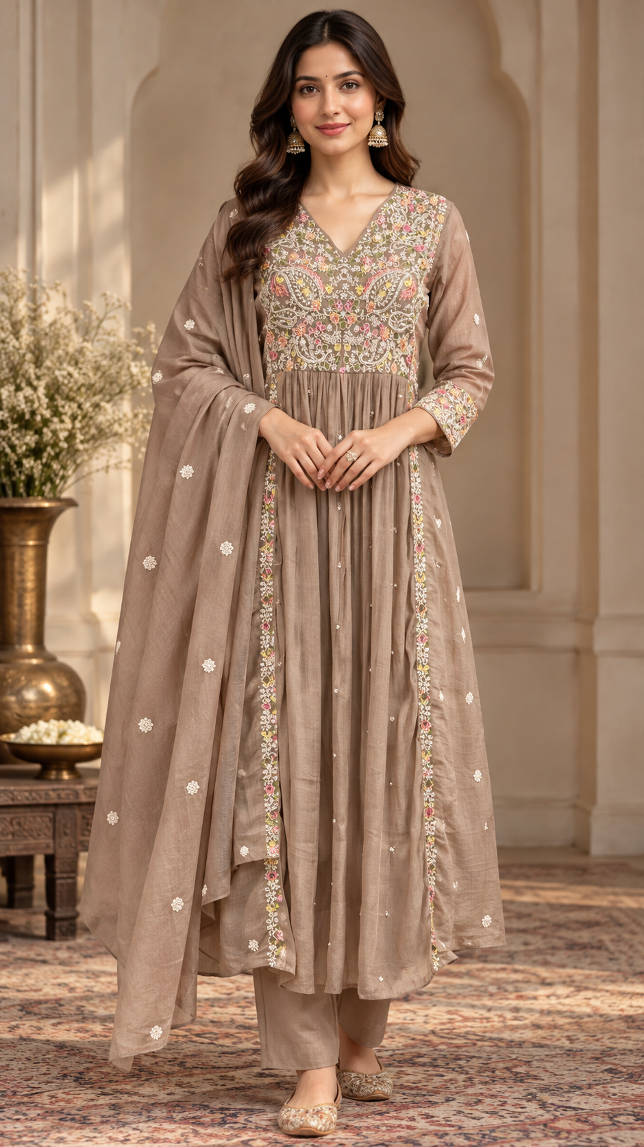 Dusty Rose Mul Chanderi Suit