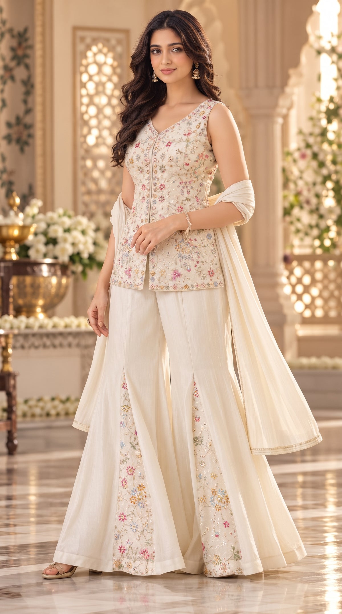 Off White Tissue Silk Sharara Suit