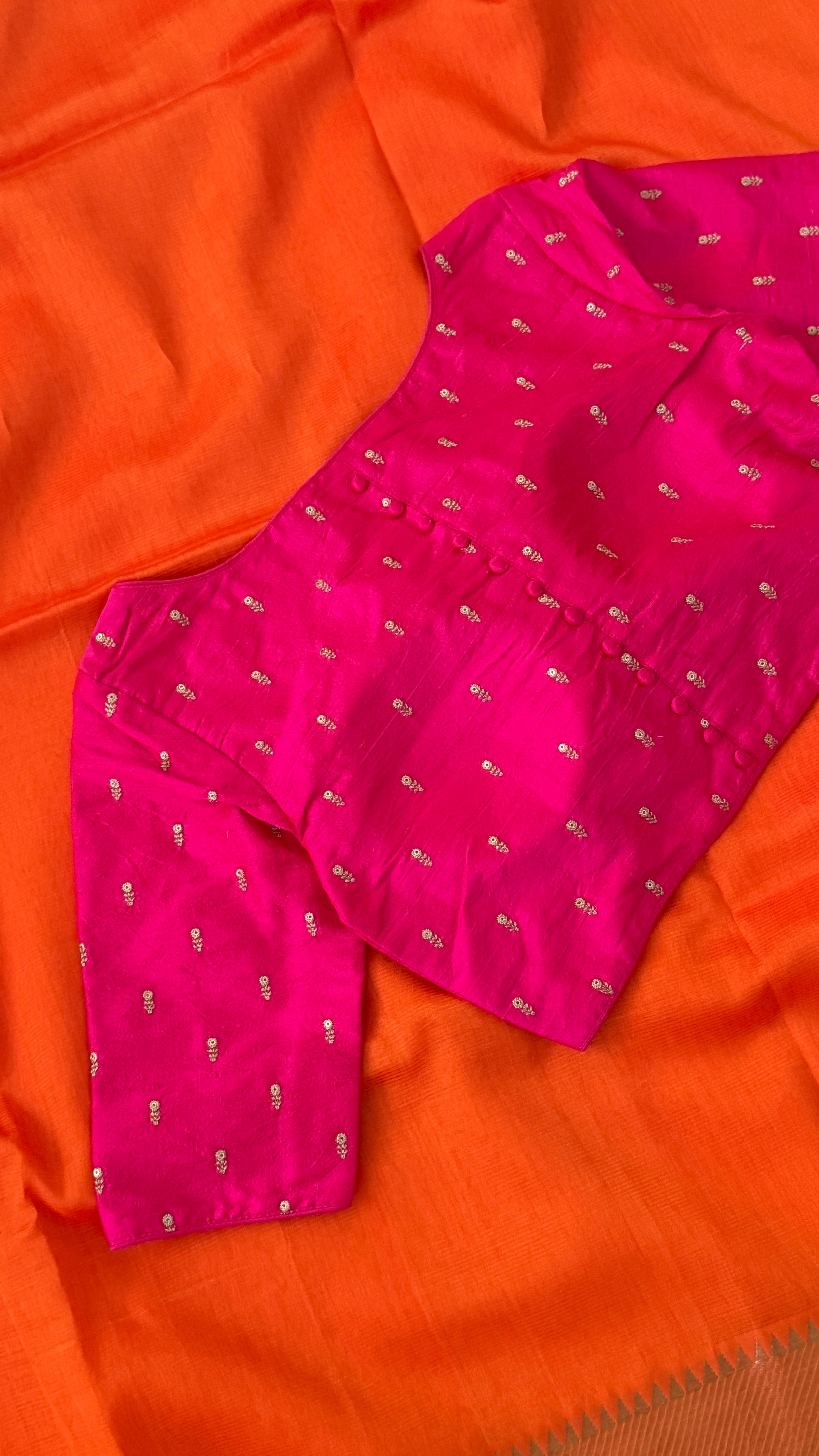 Hot Pink Buti Boat Neck Blouse