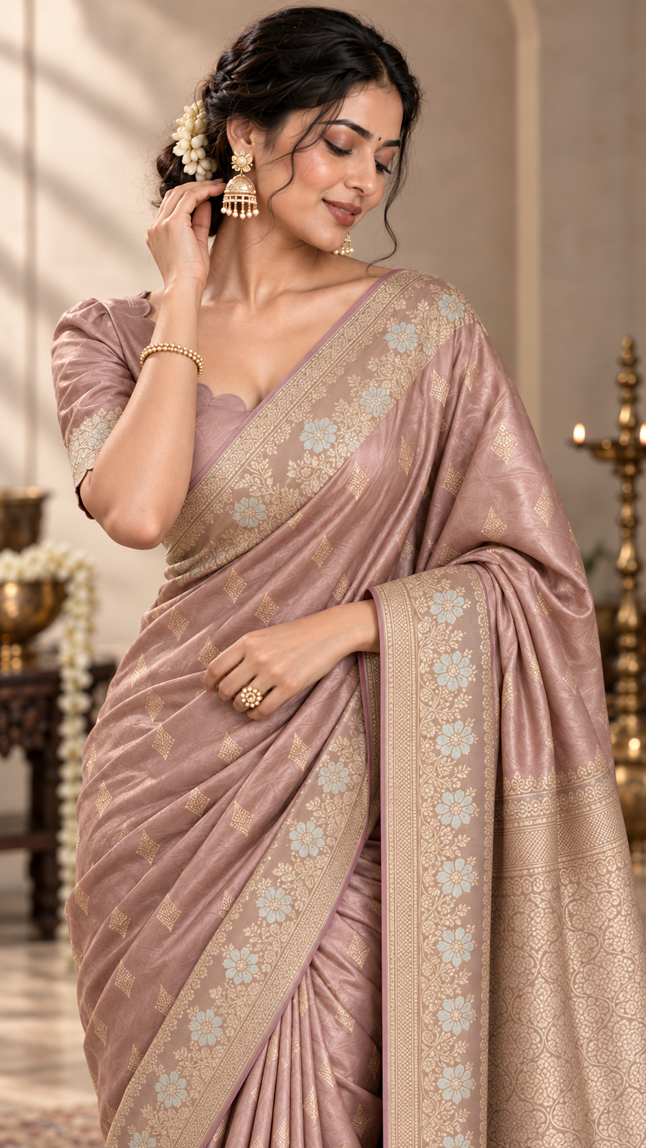 Mauve Banaras Satin Silk Saree