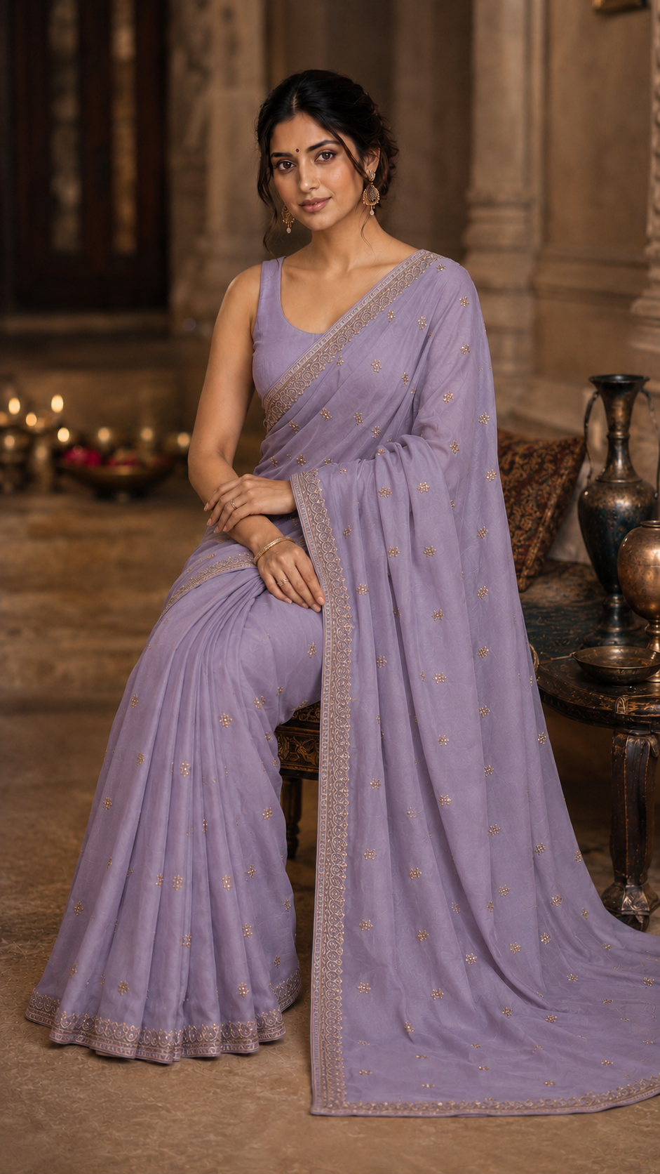 Lilac Organza Fancy Saree