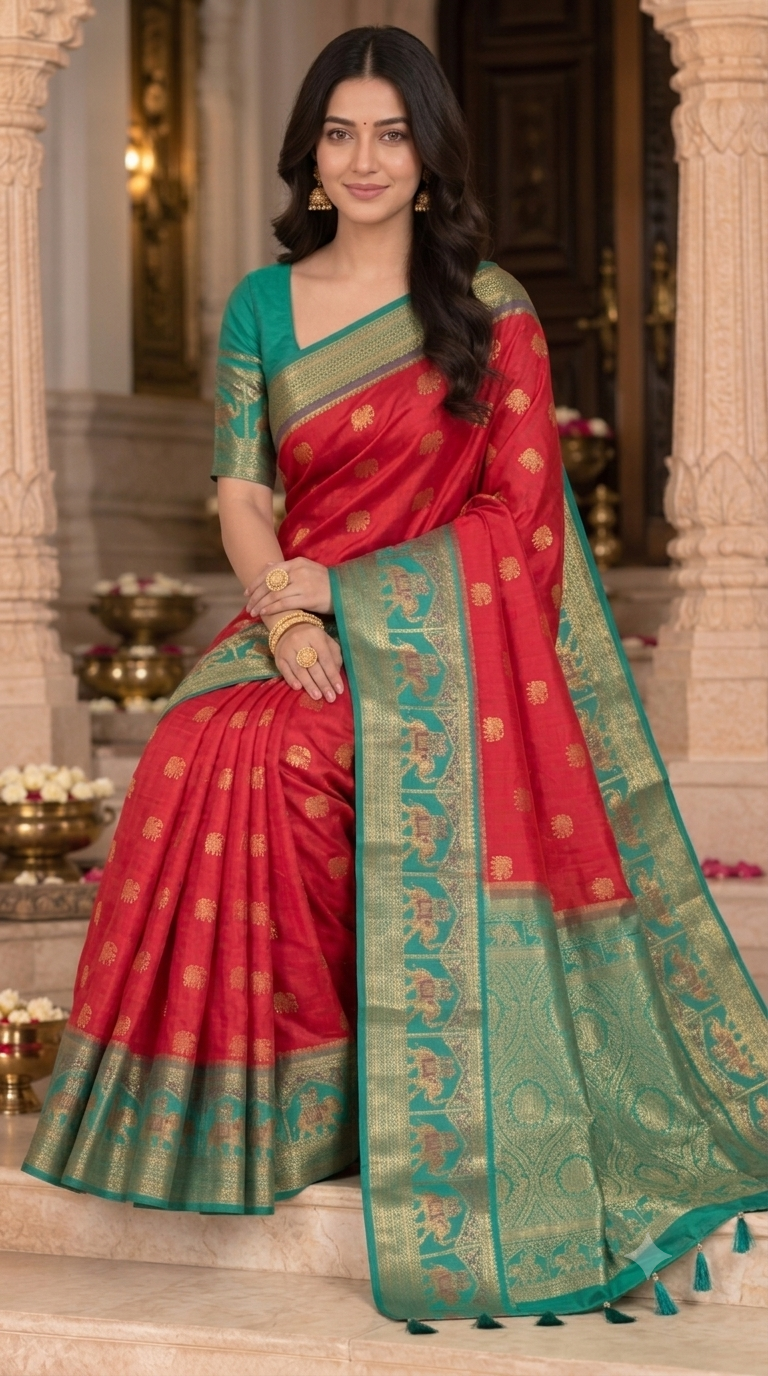 Crimson Red Kanchi Silk Saree