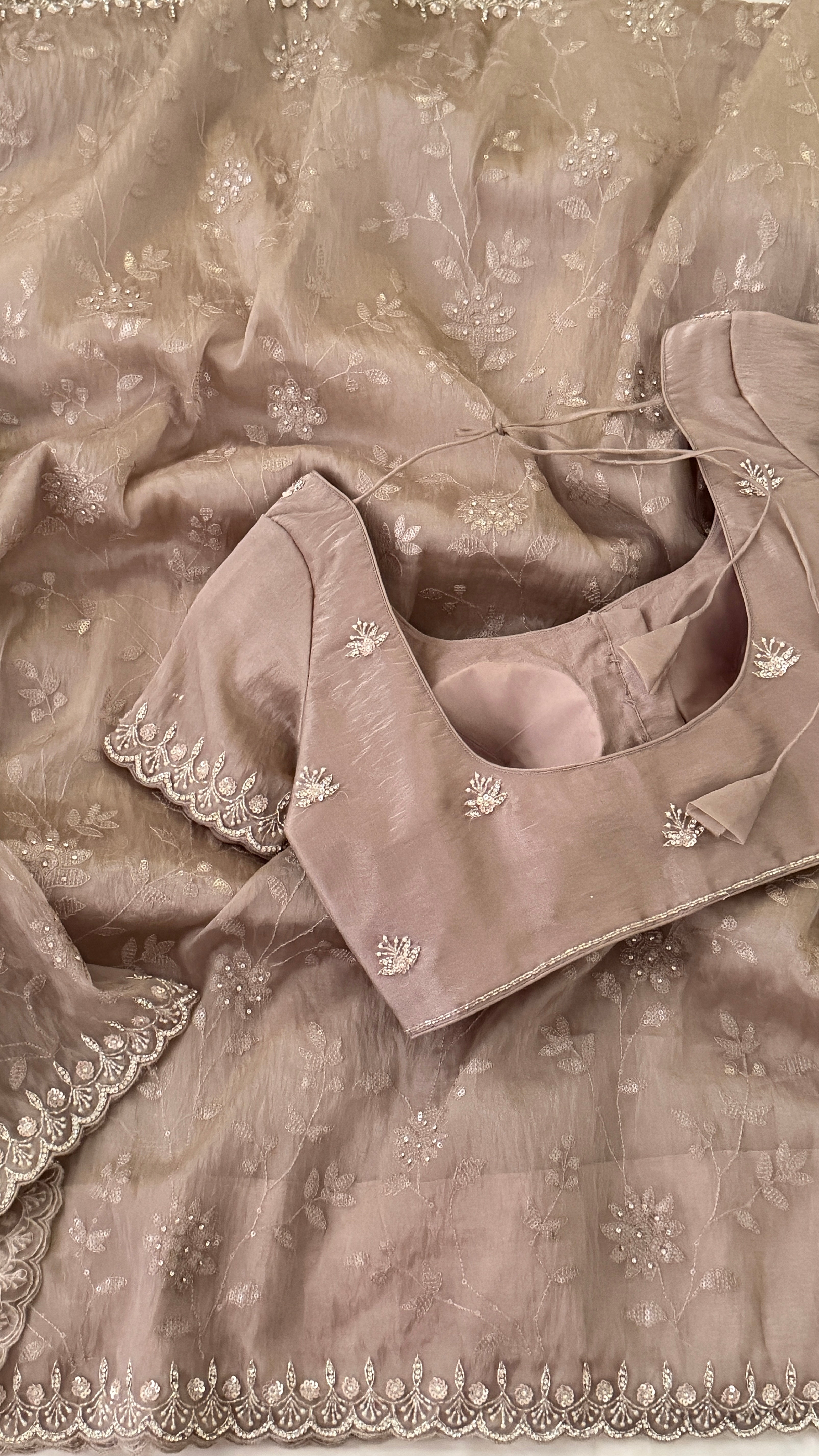 Ash Grey Organza Fancy Saree