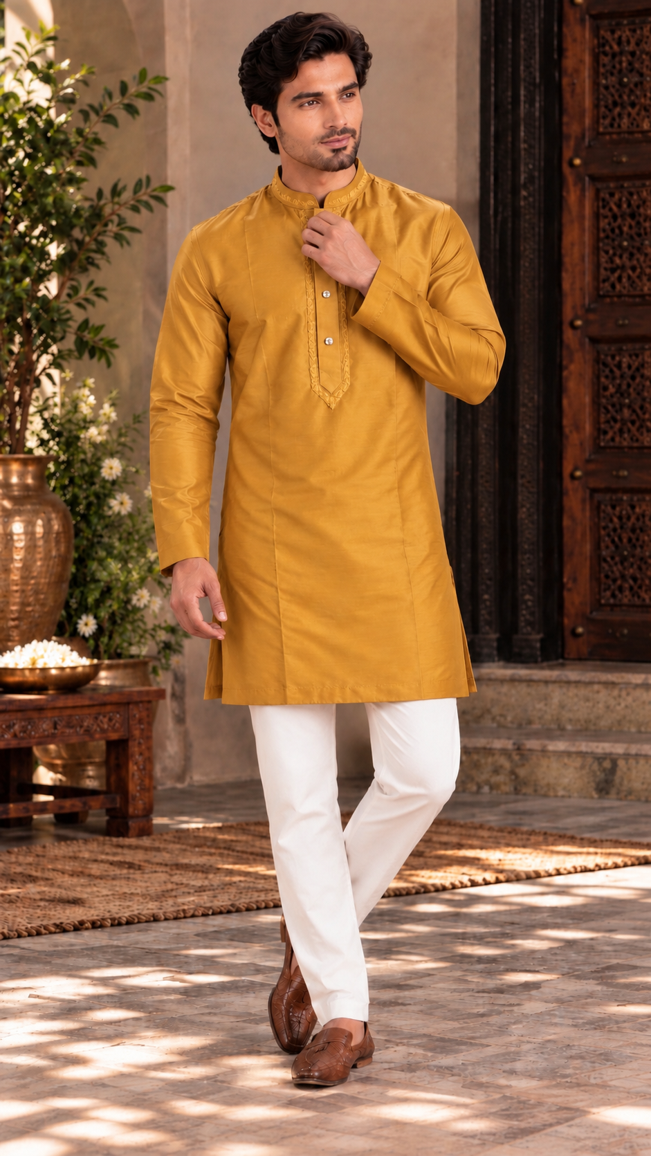 Mustard Yellow Silk Kurta