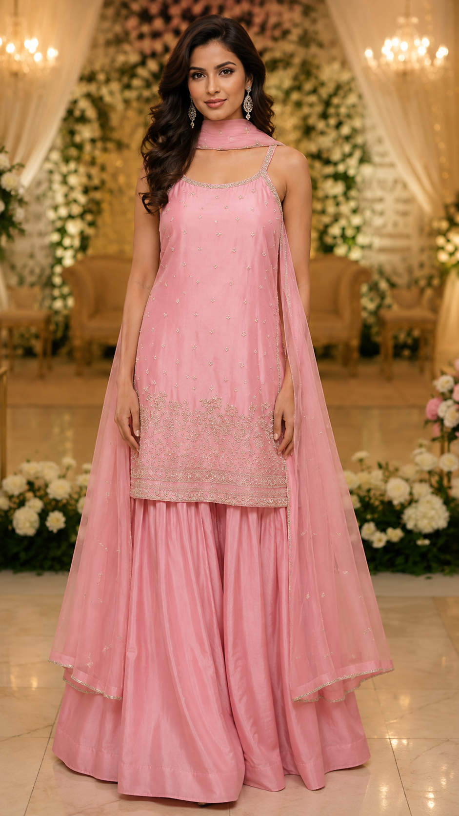 Blush Pink Crepe Silk Sharara Suit