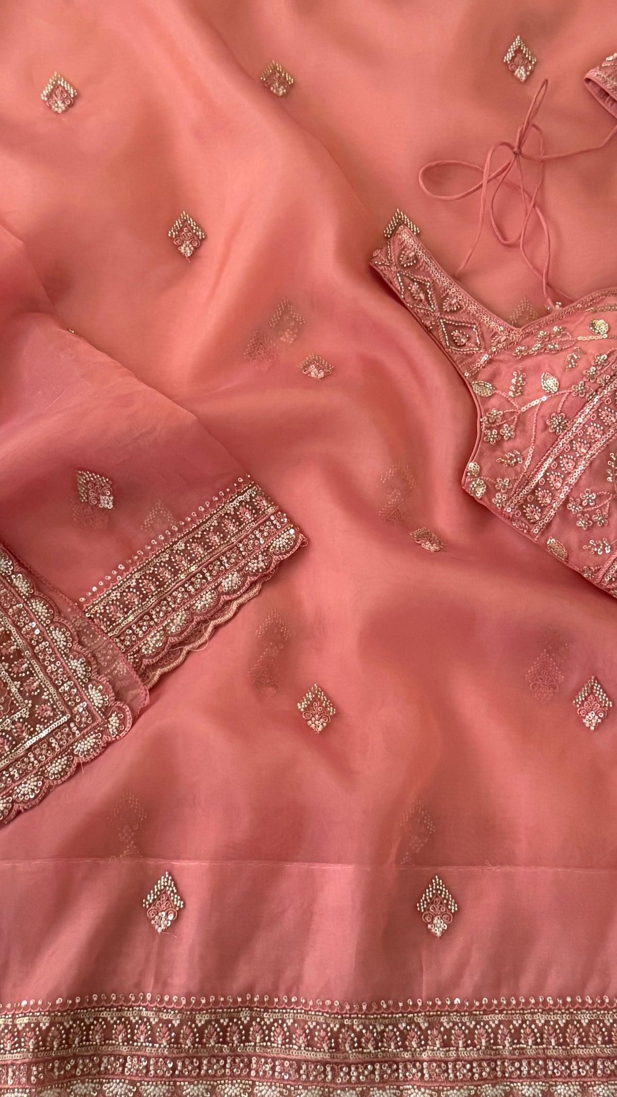 Coral Organza Fancy Saree