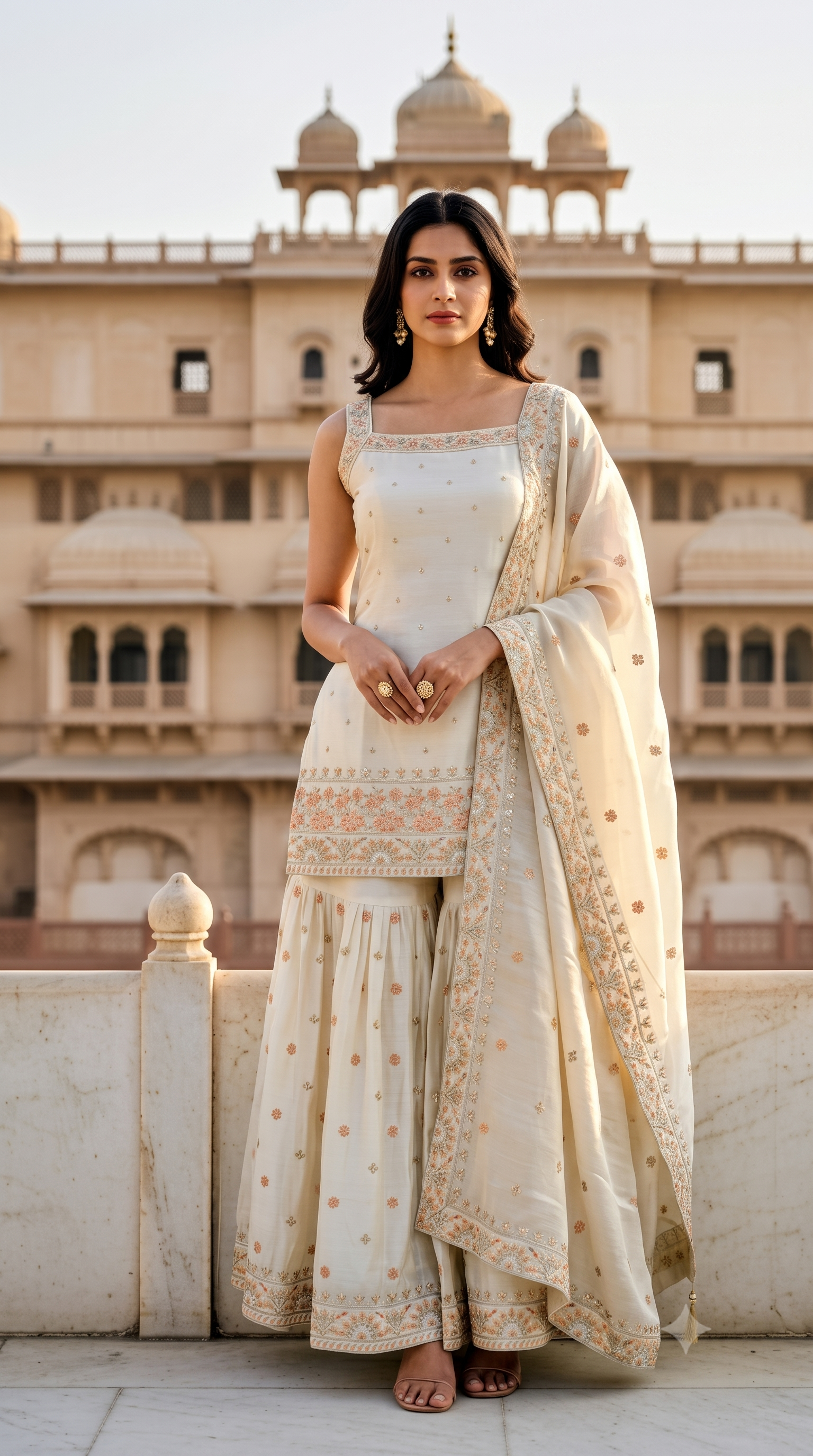 Off White Tissue Silk Sharara Suit