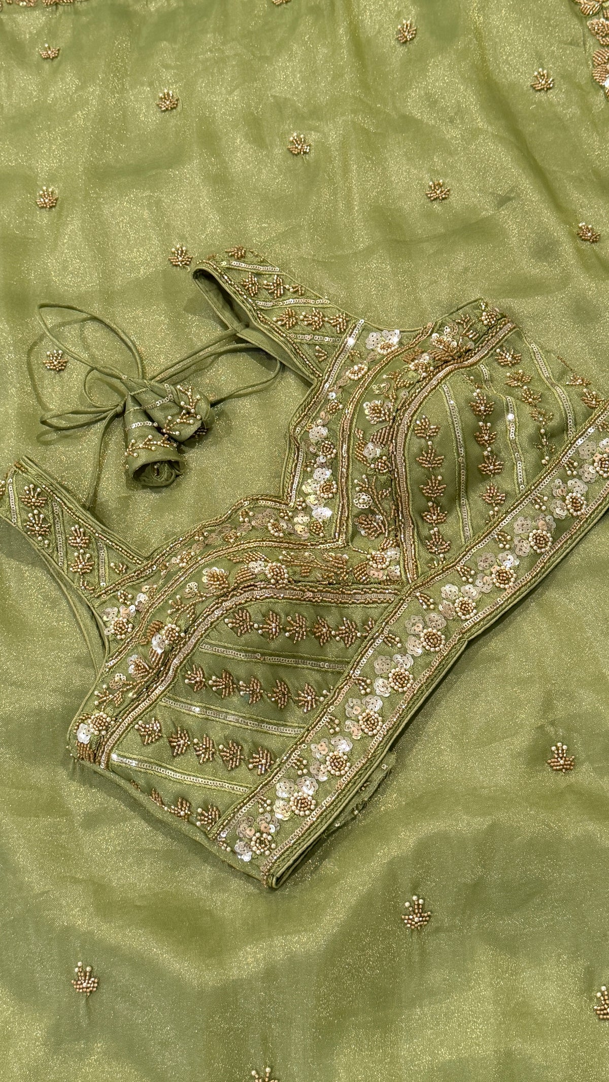 Sage Green Shimmer Organza Fancy Saree