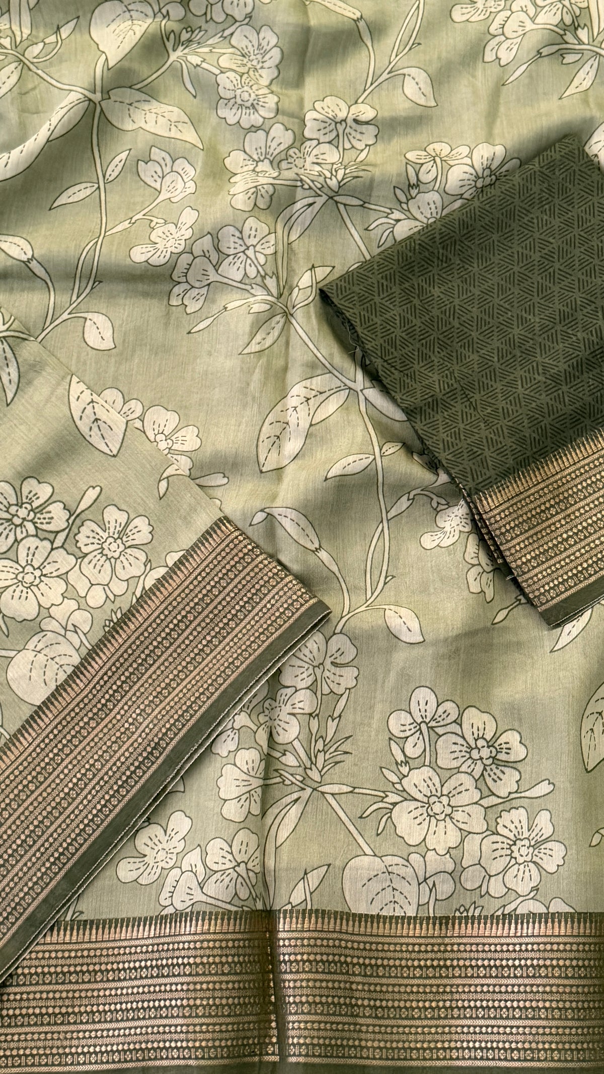 Muted Sage Green Soft Cotton Saree