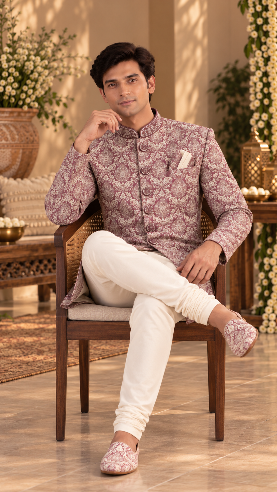 Mauve Jacquard Sherwani Set