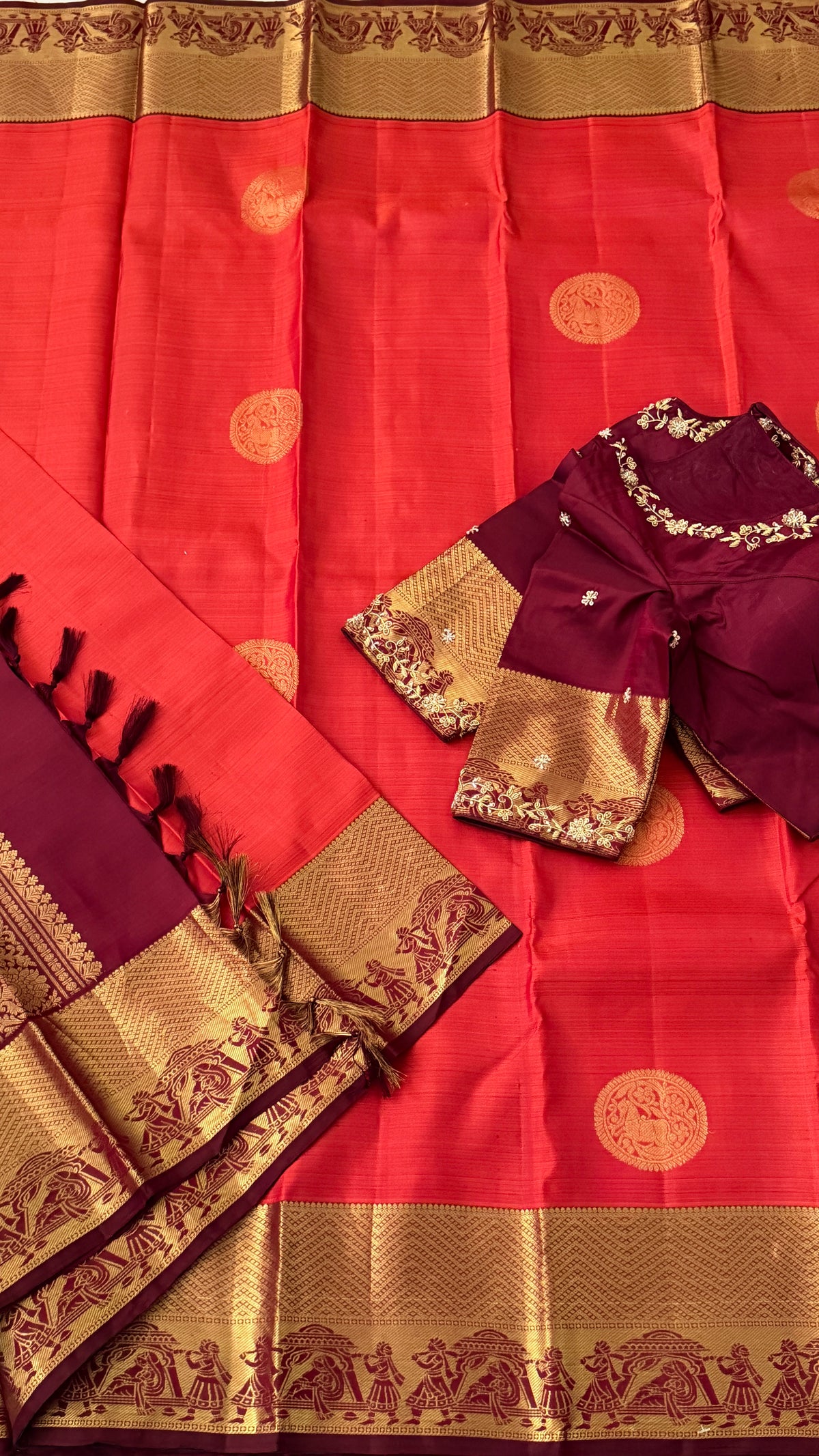 Burnt Orange Kanchi Silk Saree