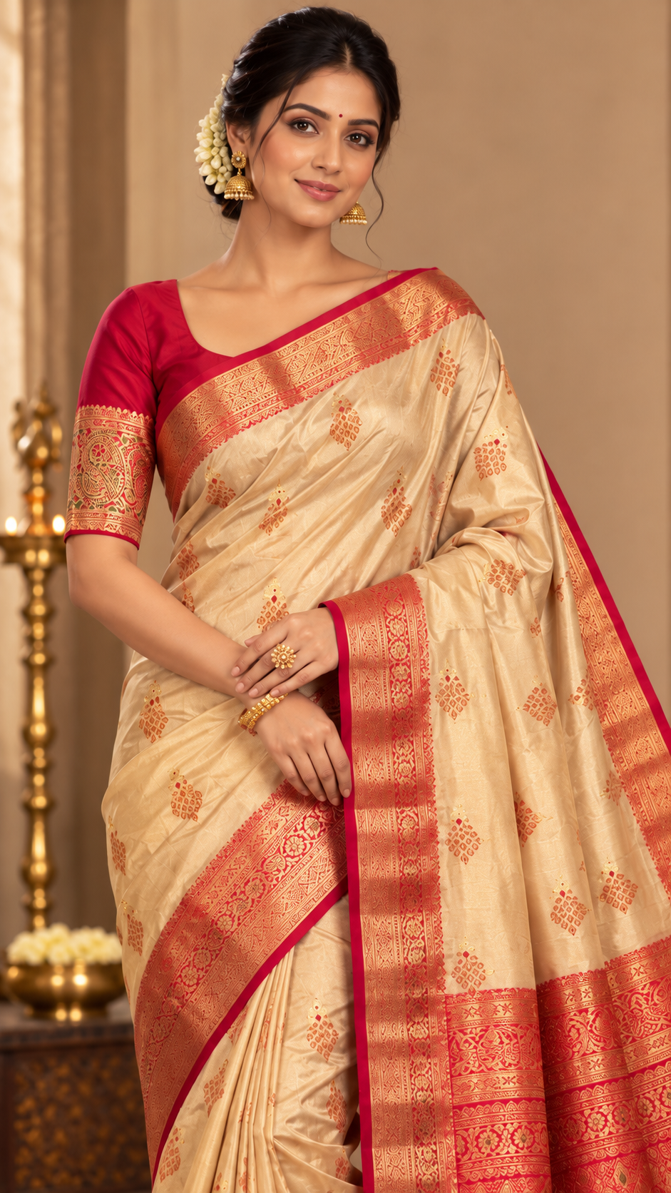 Beige Gold Kanchi Silk Saree