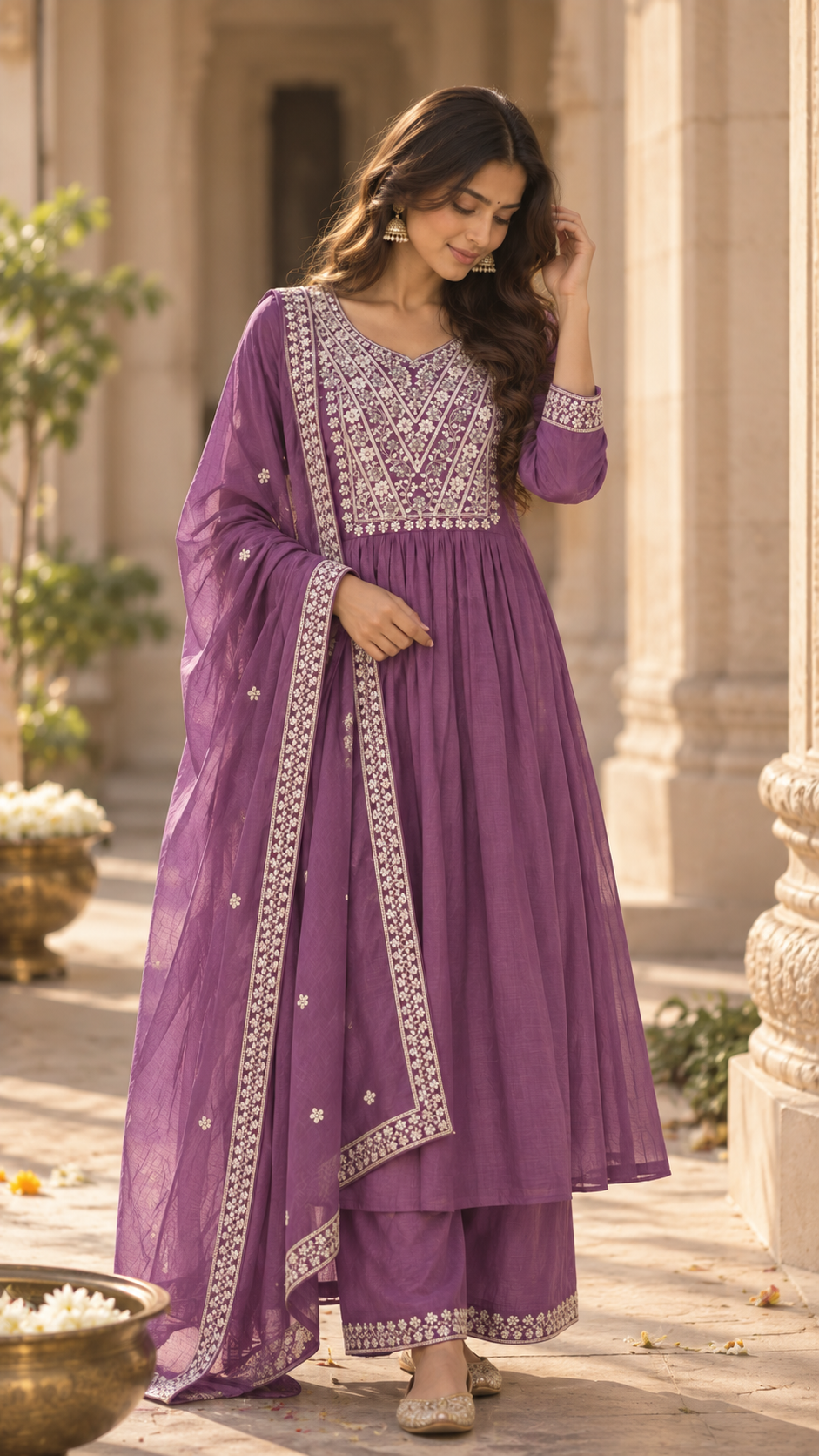 Mauve Mul Chanderi Salwar Suit