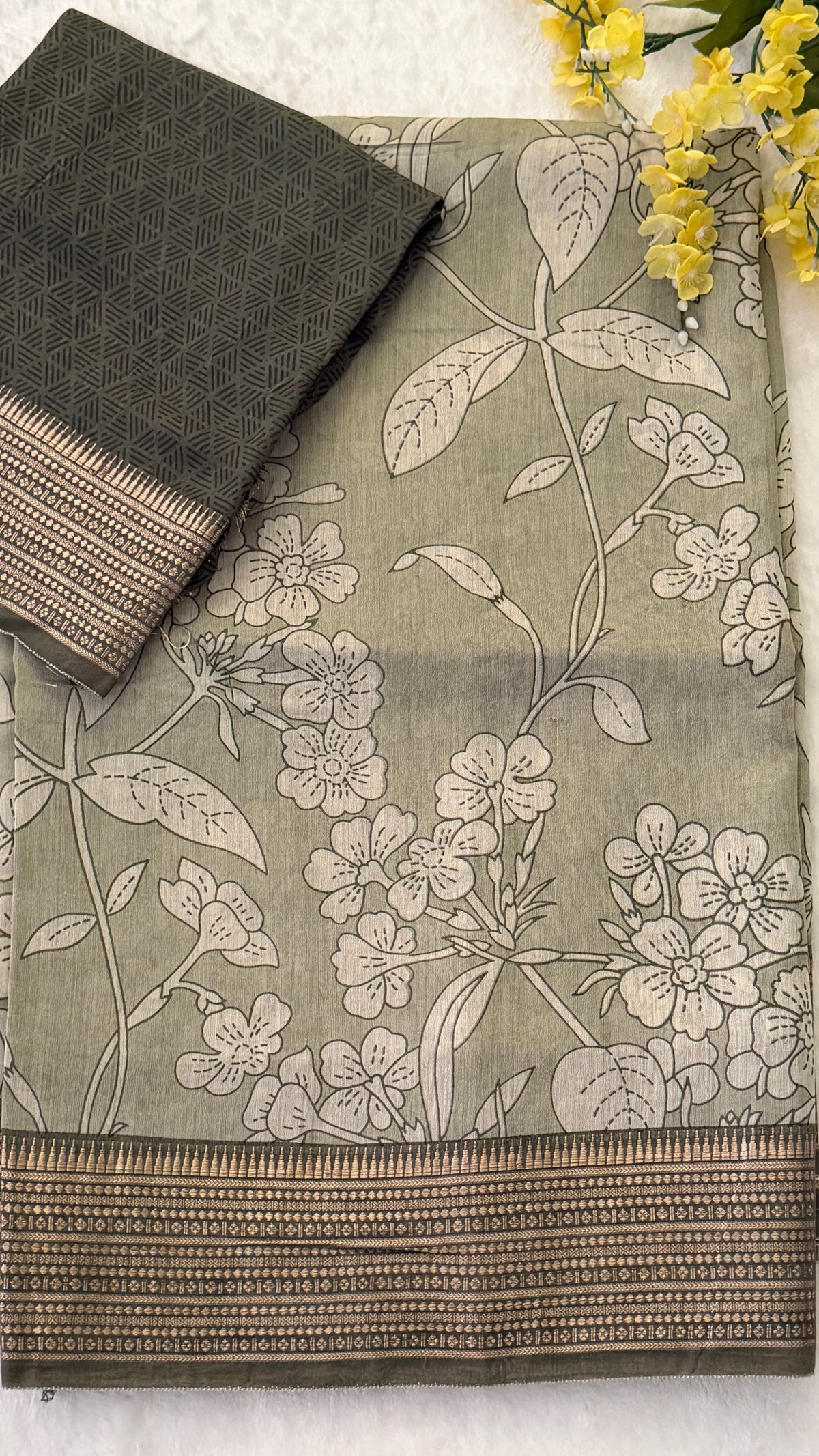 Muted Sage Green Soft Cotton Saree