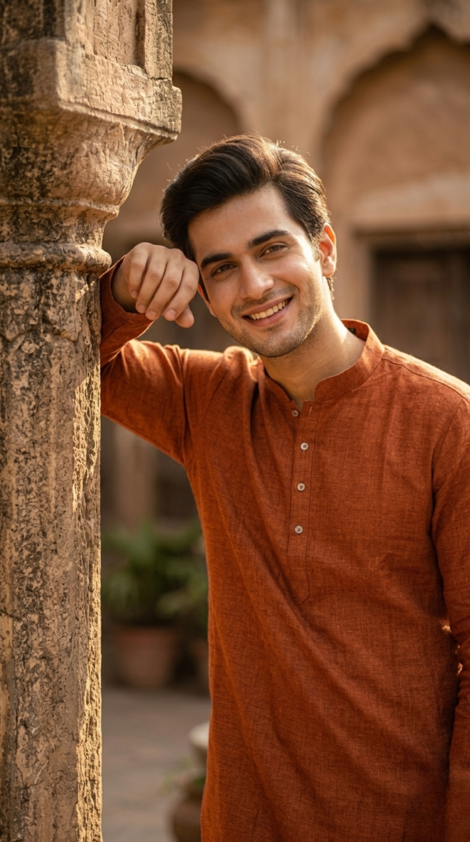 Brick Orange Cotton Kurta Set