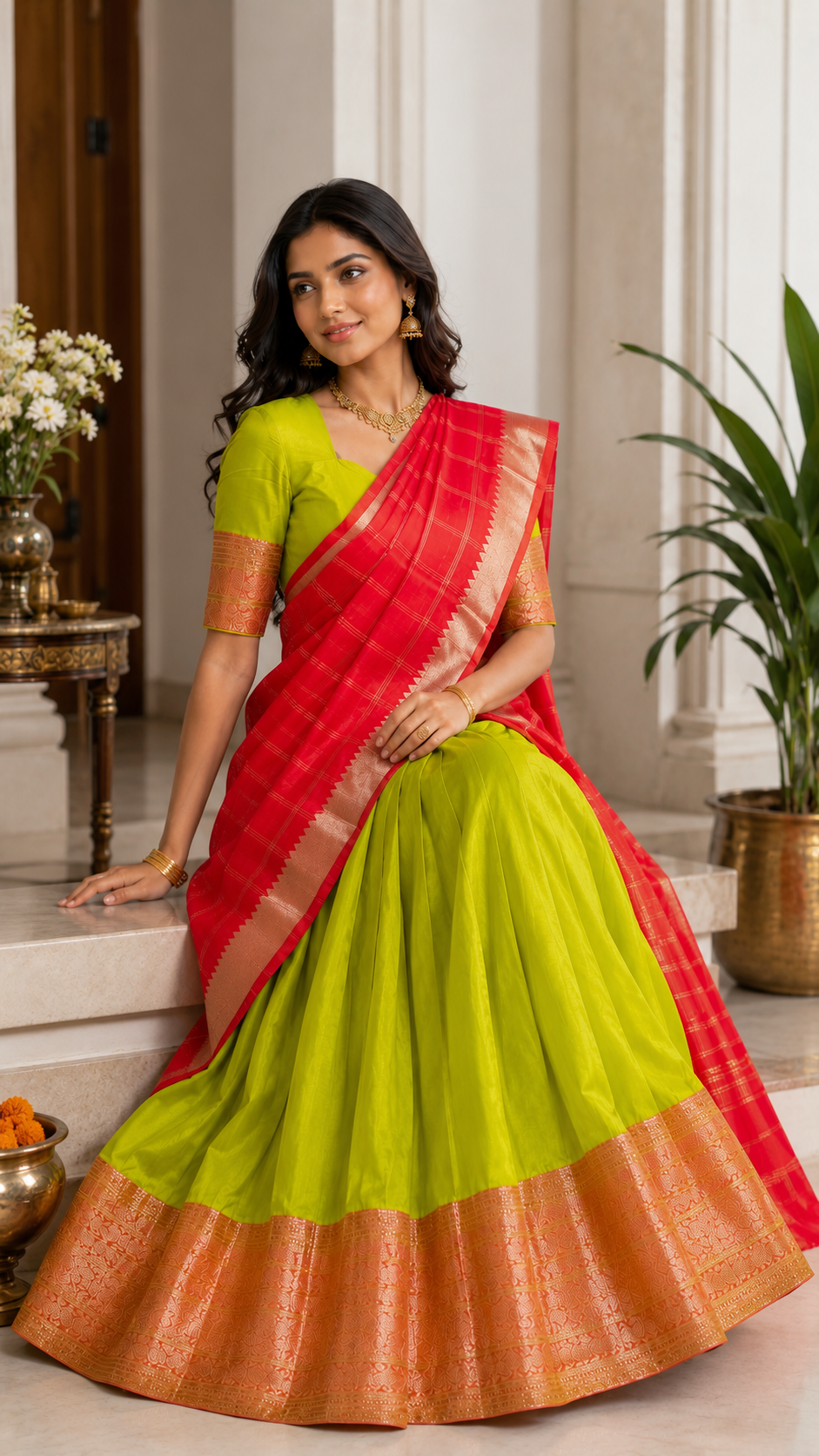 Green Malgalagiri Silk Langa Voni