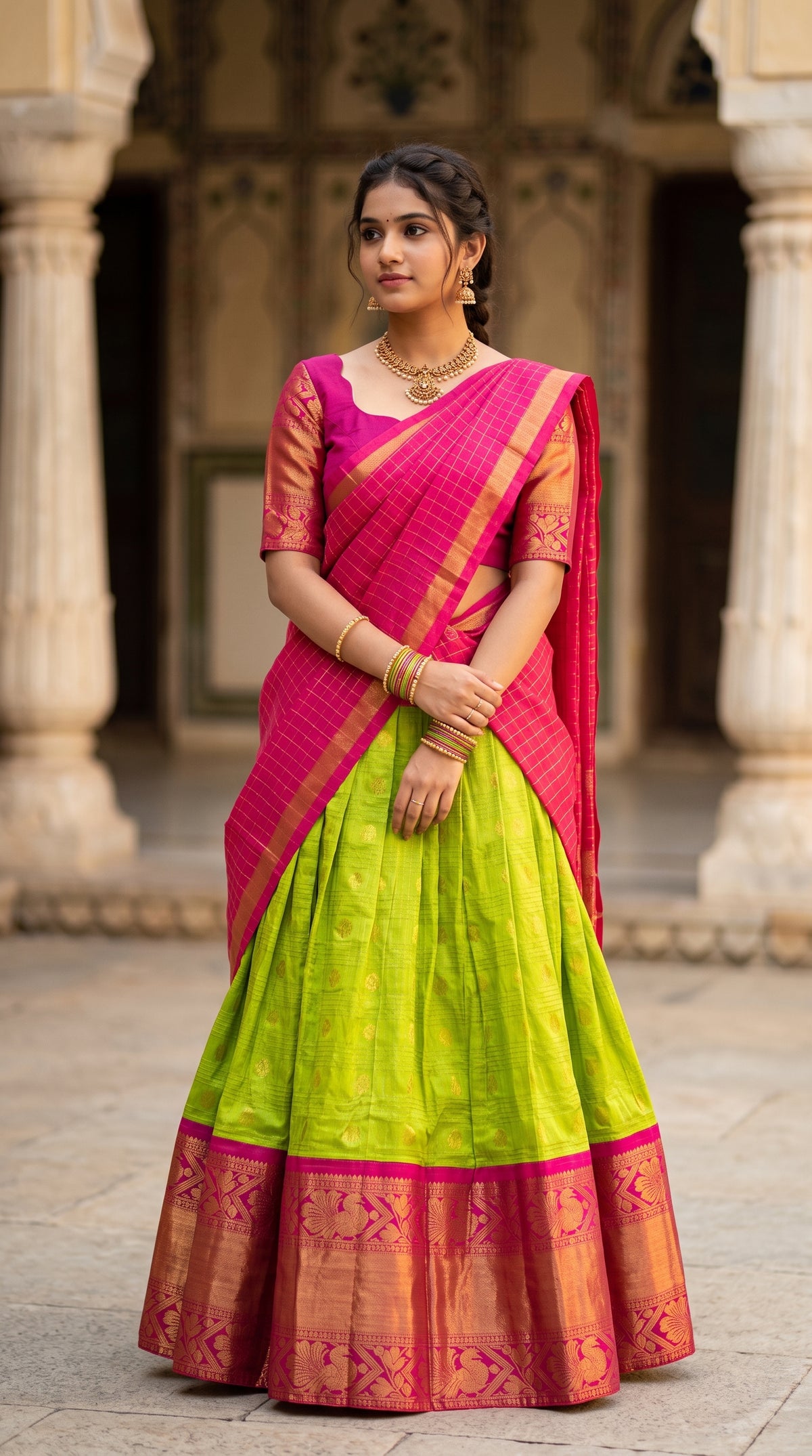 Green Kuppadam Silk Langa Voni