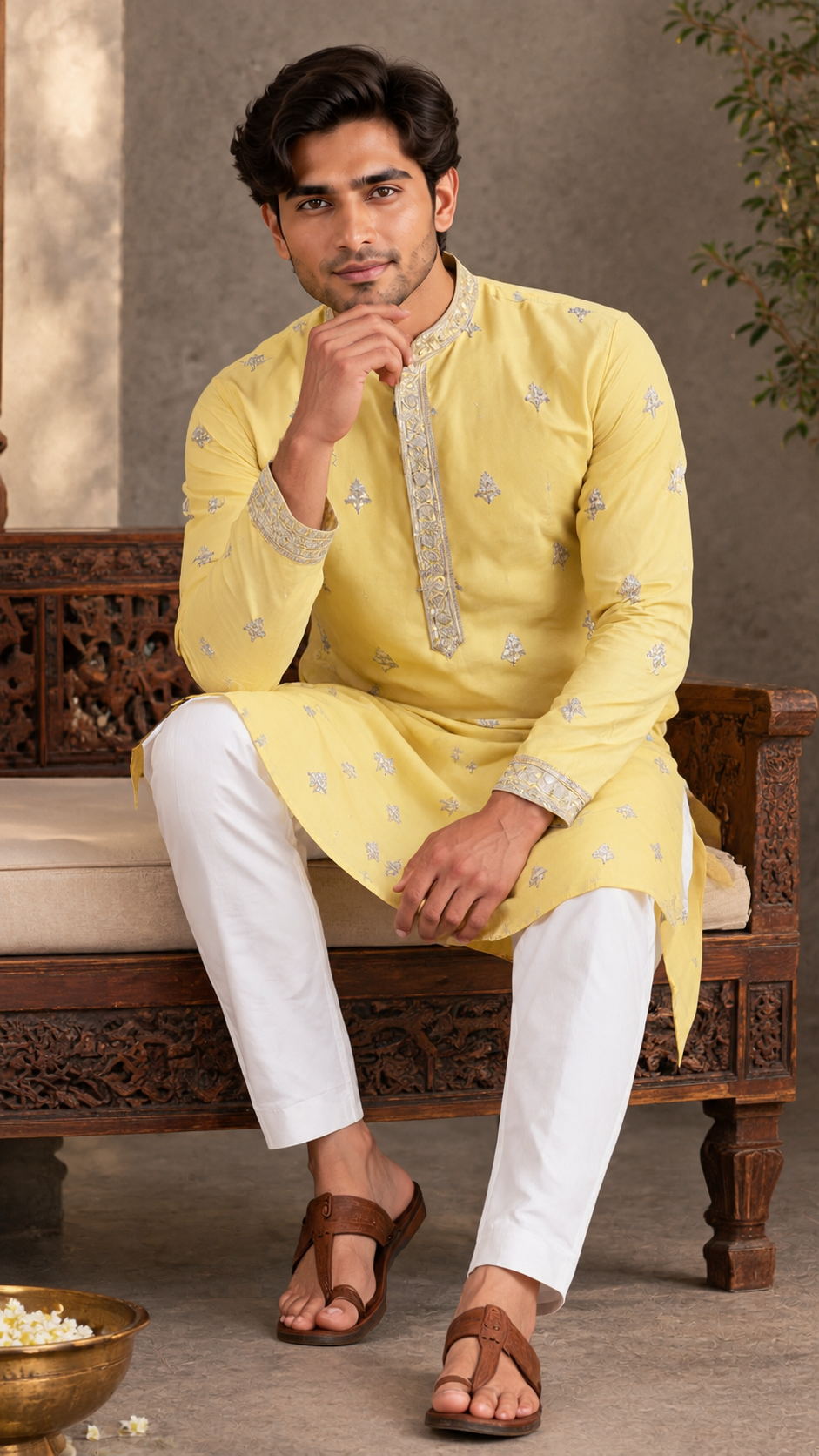 Pastel Yellow Embroidered Kurta Set