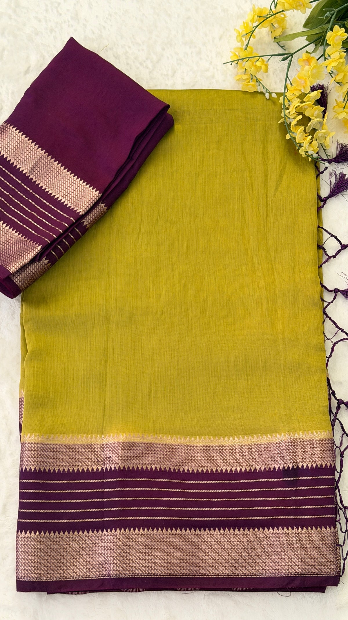 Lime- Olive Soft Cotton Saree