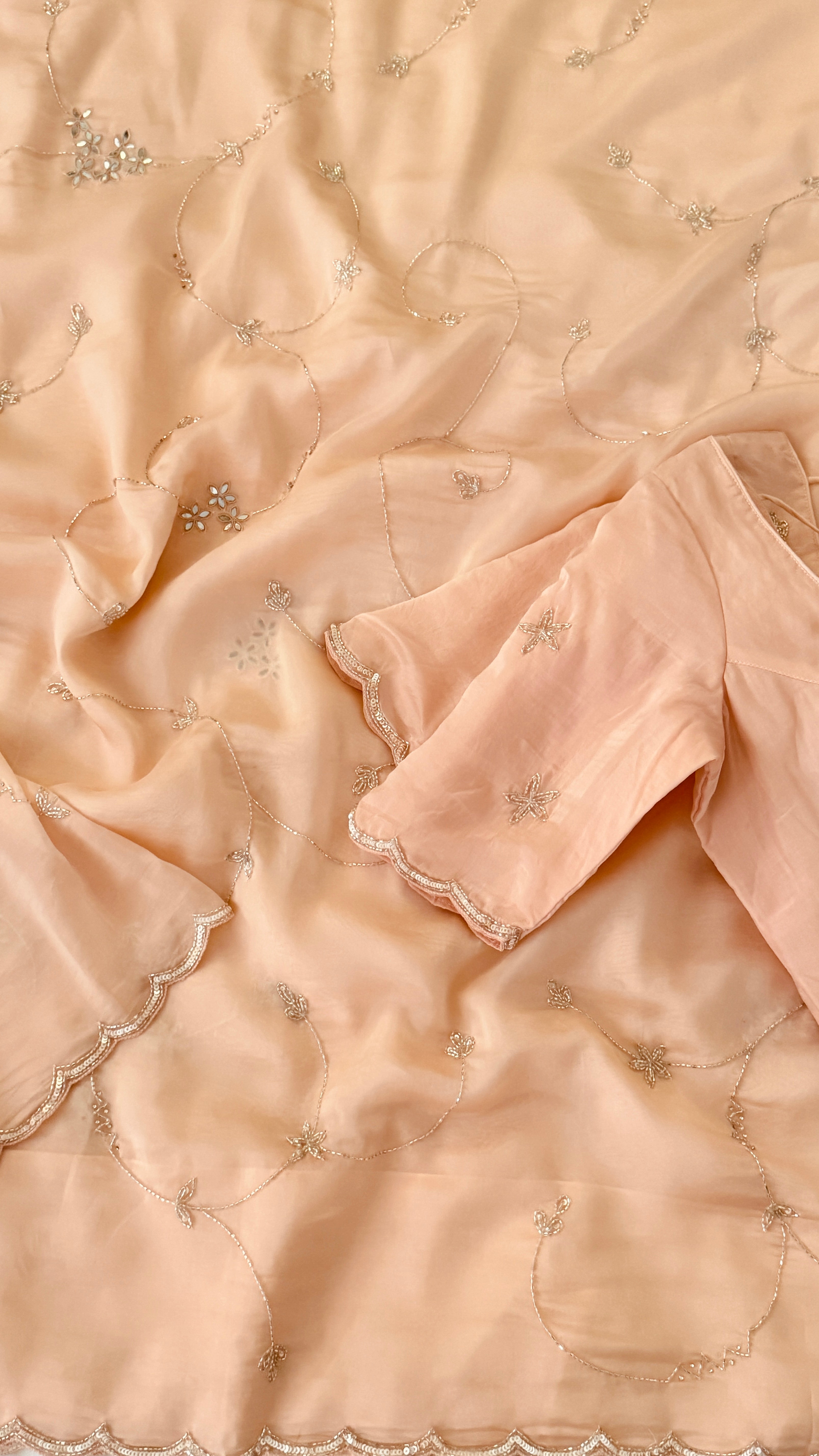 Peach Glass Organza Fancy Saree