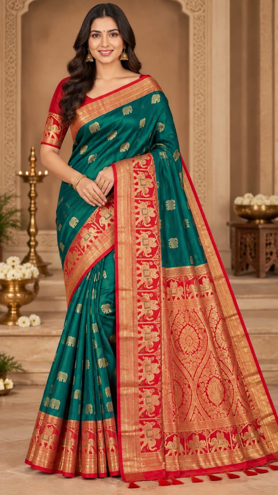 Peacock Green Kanchi Silk Saree