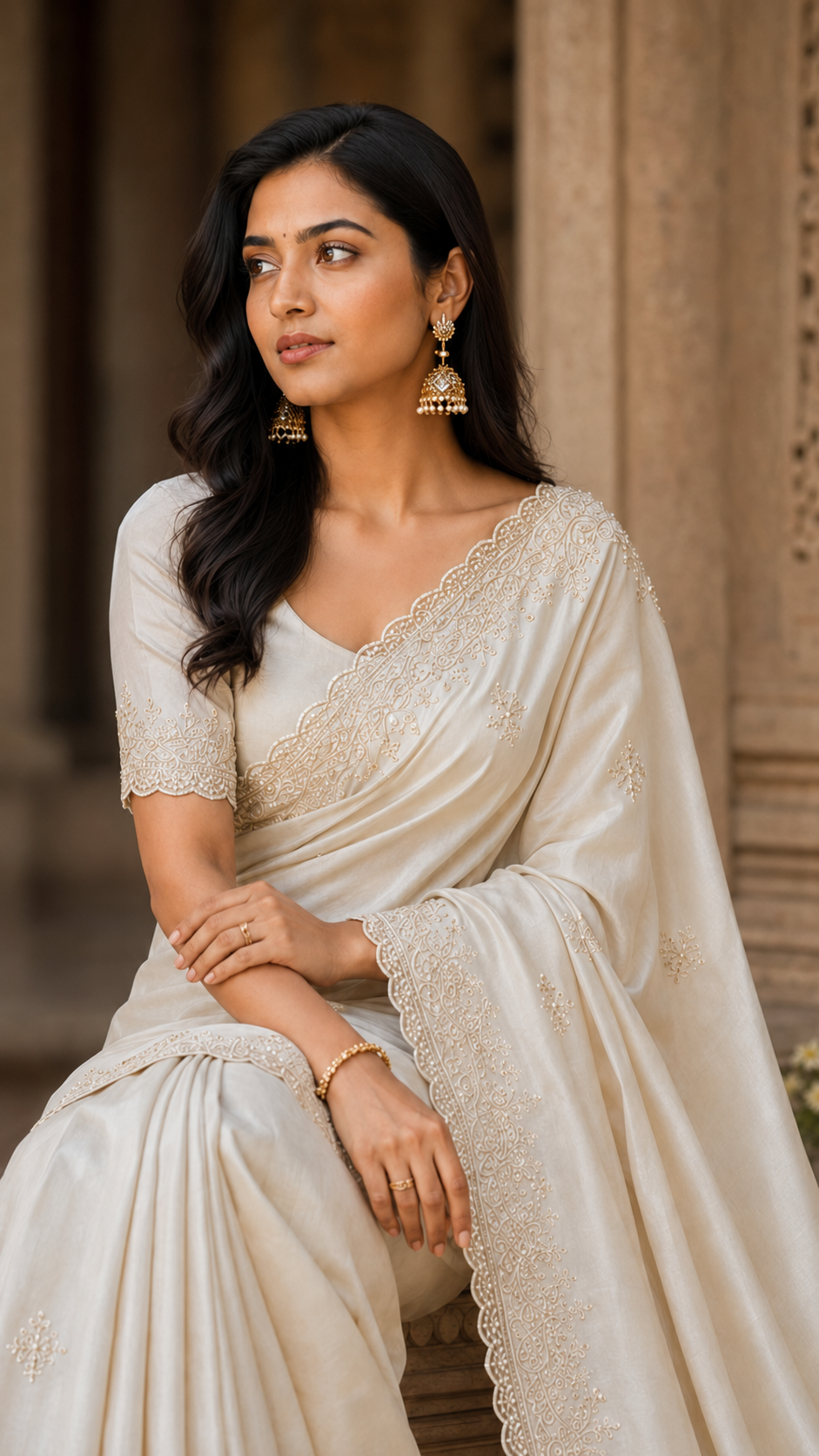 Off White Soft Organza Fancy Saree