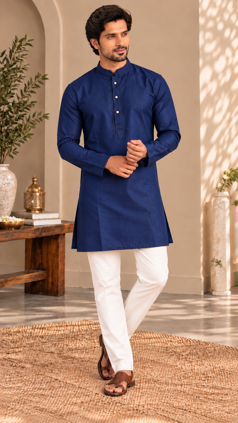 Royal Blue Silk Kurta