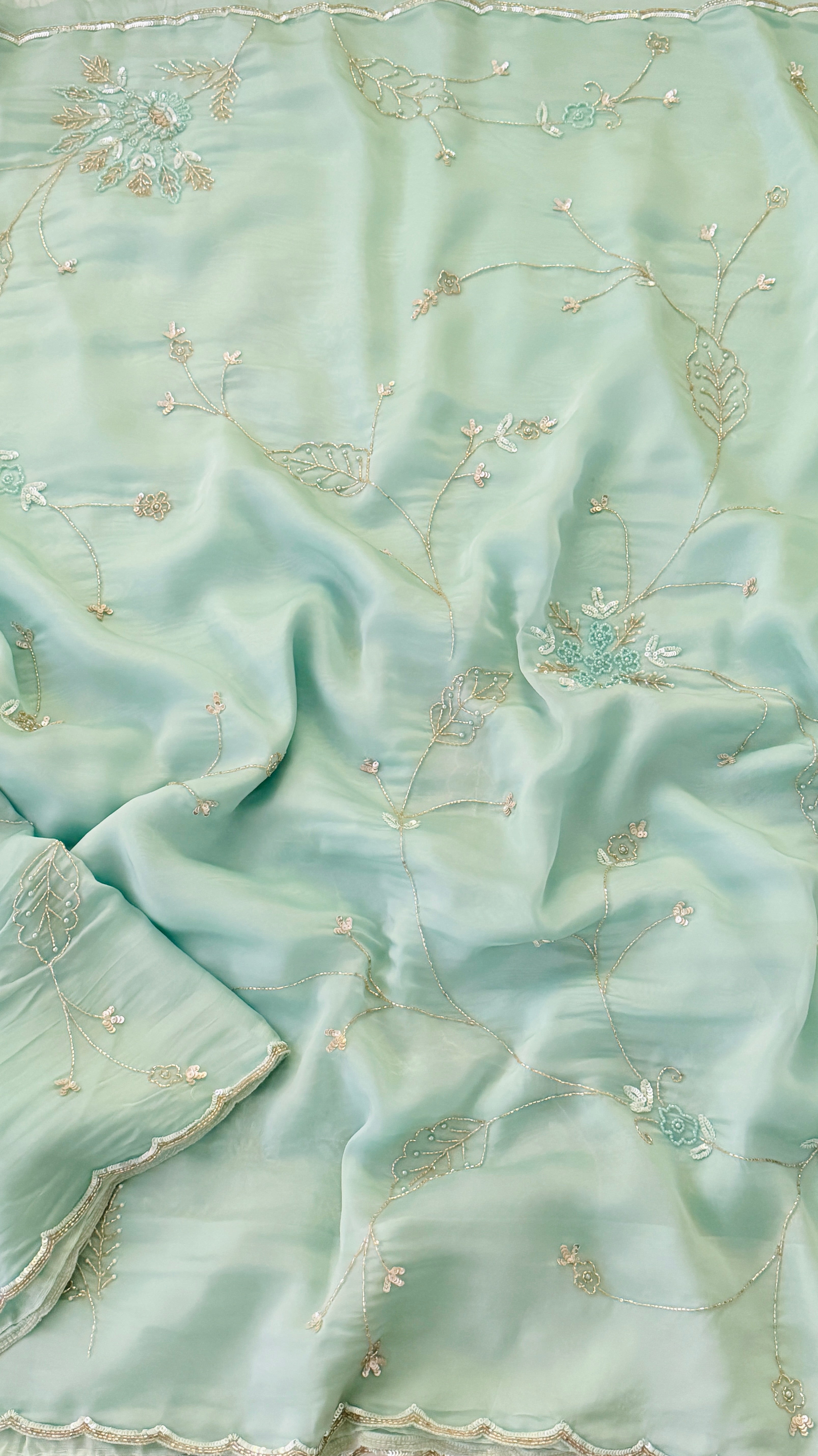 Light Blue Glass Organza Fancy Saree