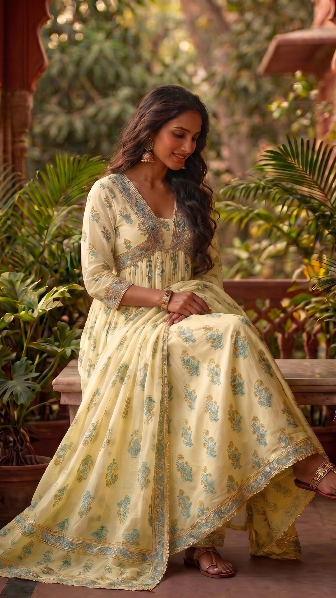 Pastel Yellow Mul Cotton Block-Print Suit
