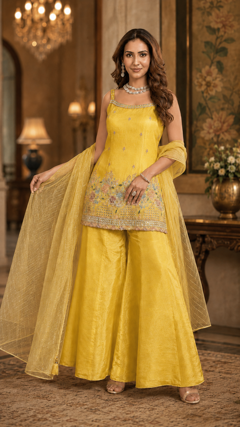 Yellow Tissue Silk Sharara Suit