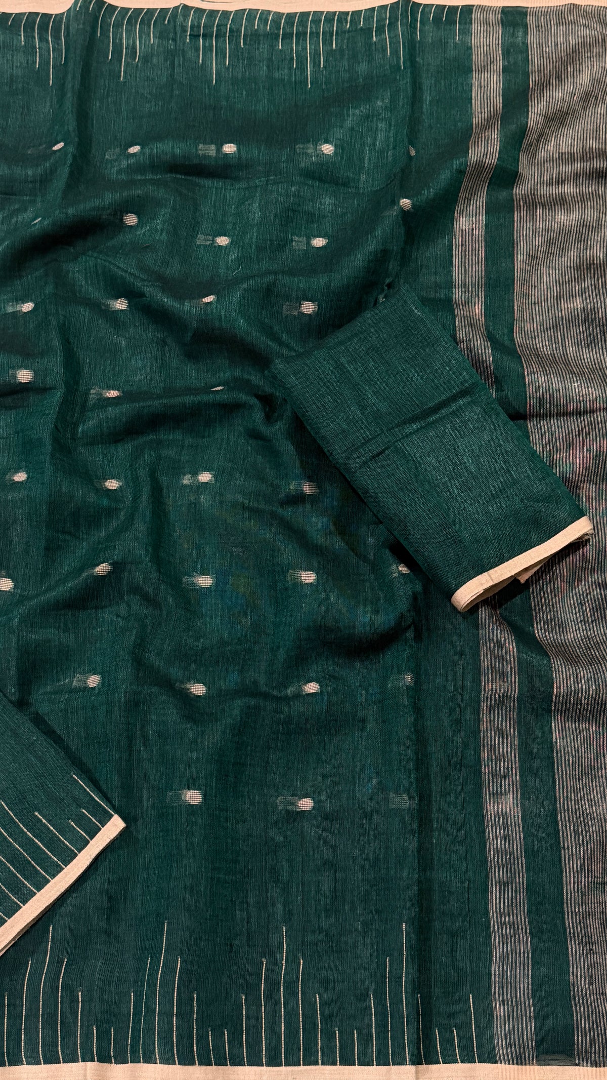 Bottle Green Linen Saree