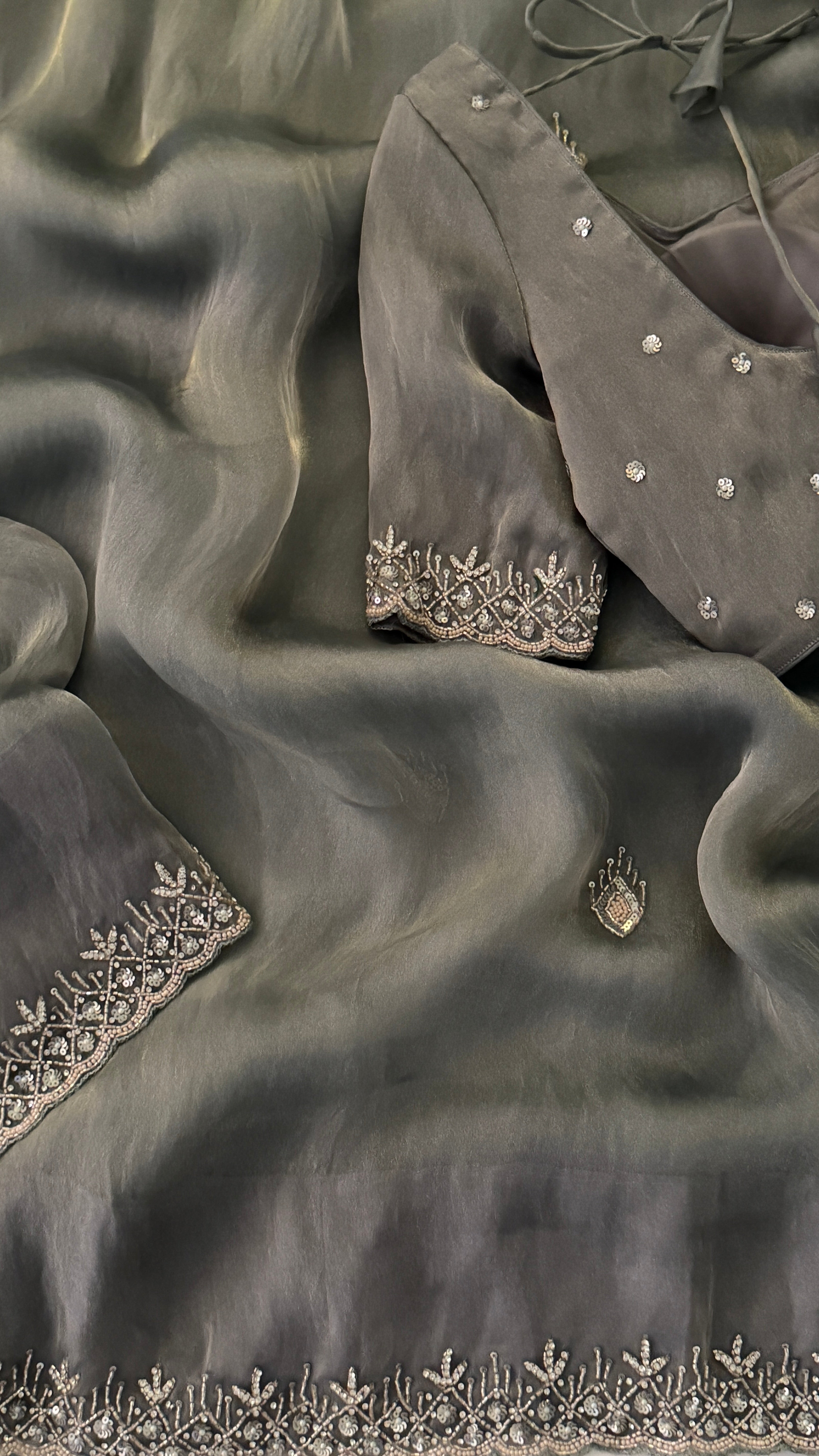Grey Shimmer Organza Fancy Saree