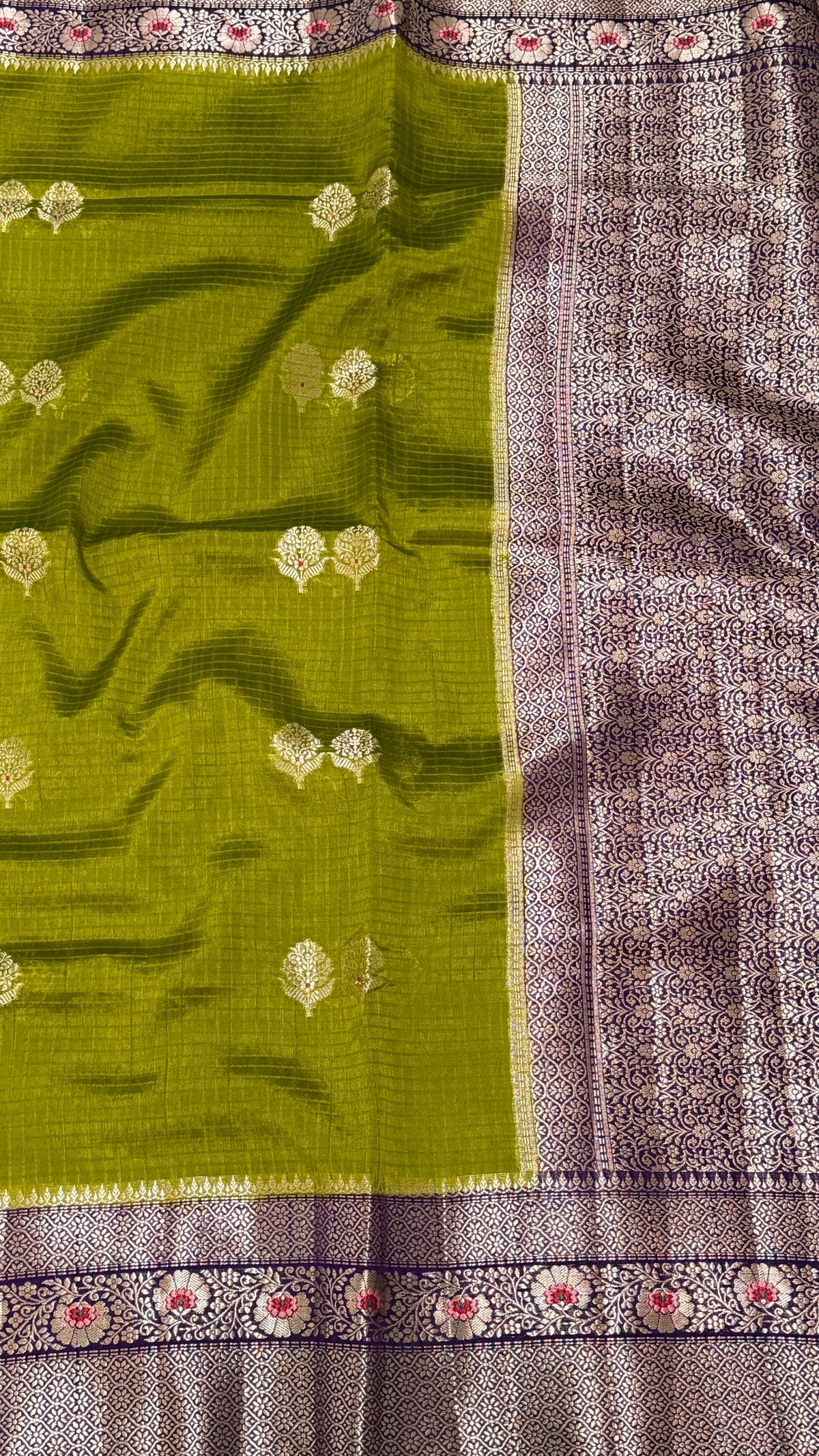 Moss Green Viscose Beneras Silk Saree