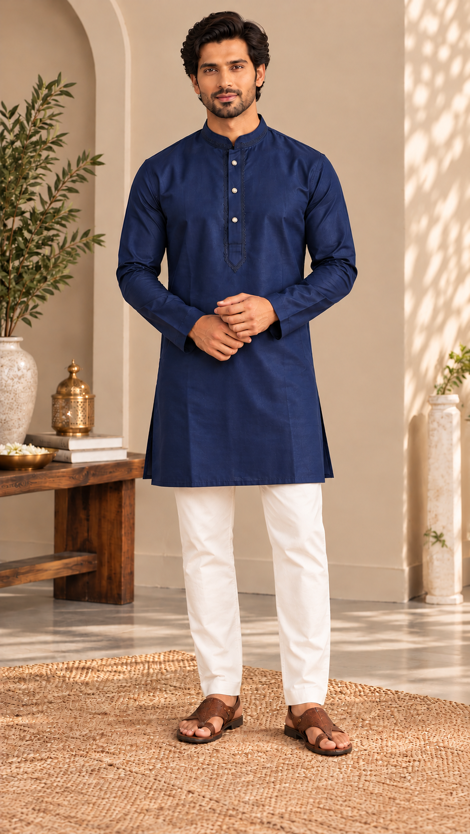 Royal Blue Silk Kurta