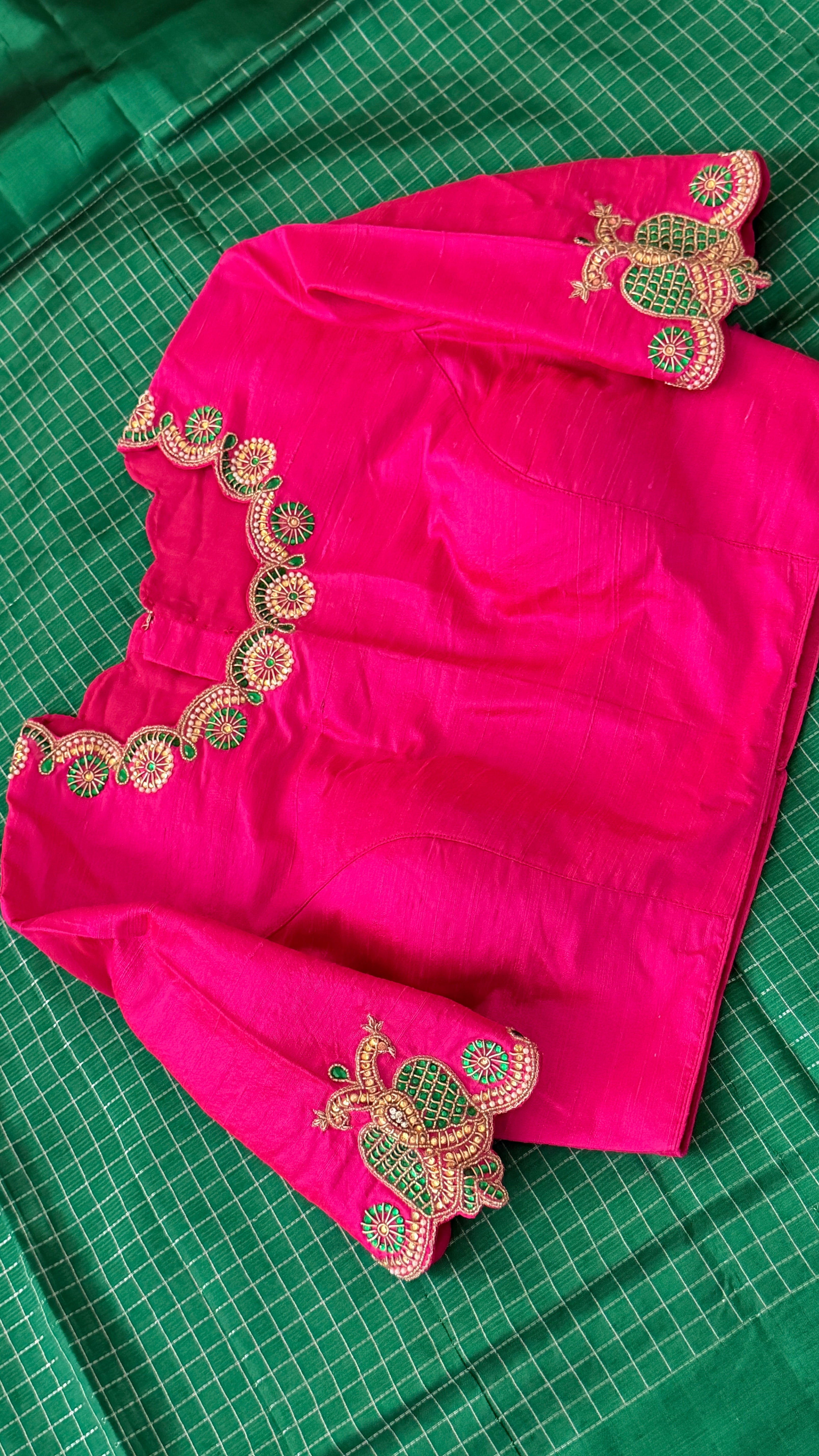 Hot Pink High-Neck Jewel Blouse