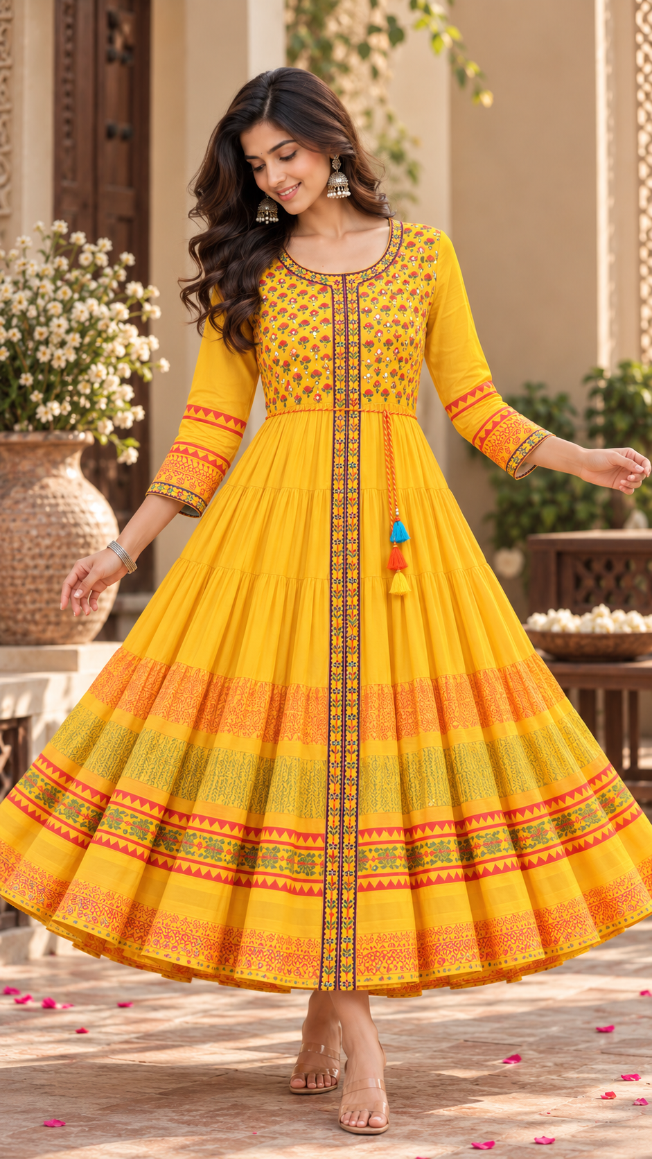 Mustard Yellow Mul Cotton Long Gown
