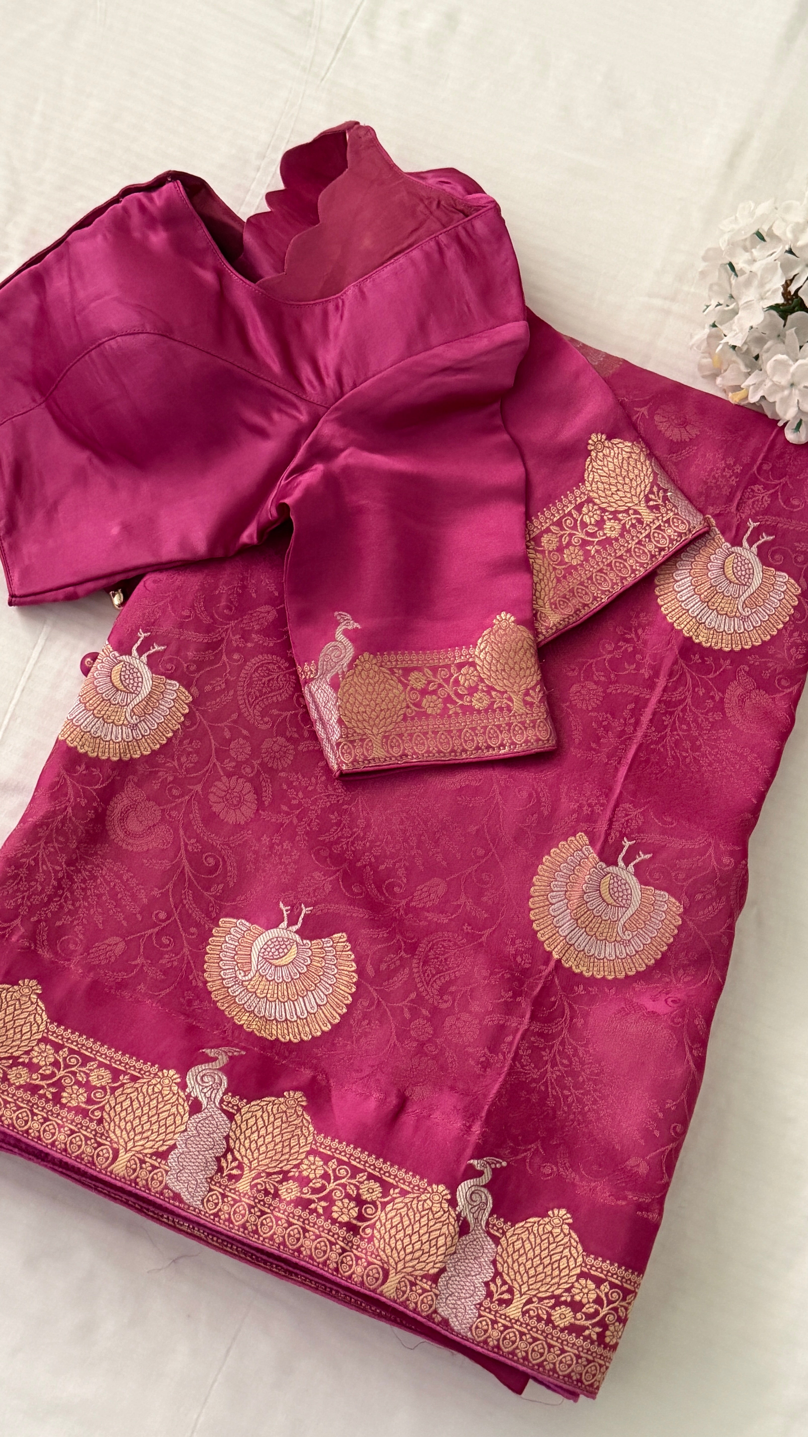 Mauve Banaras Satin SIlk Saree