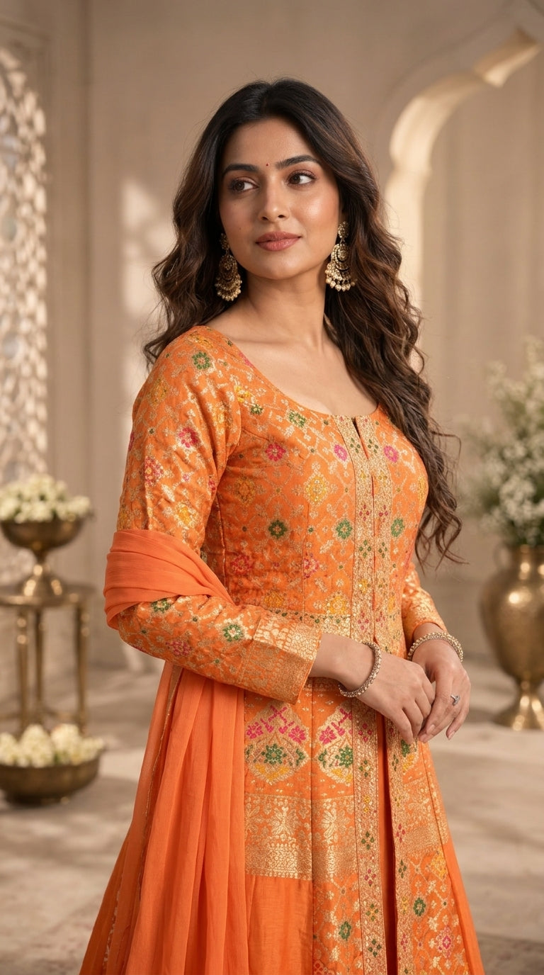 Orange Georgette Anarkali Suit