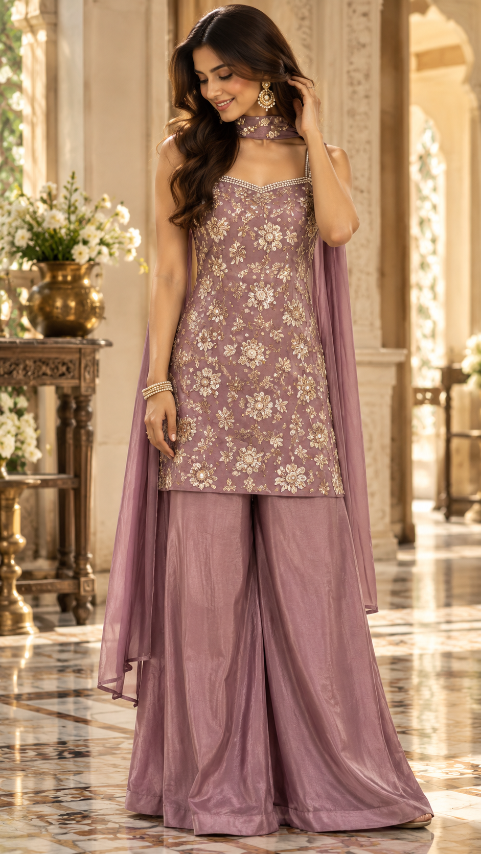 Lavender Tissue Silk Sharara Suit