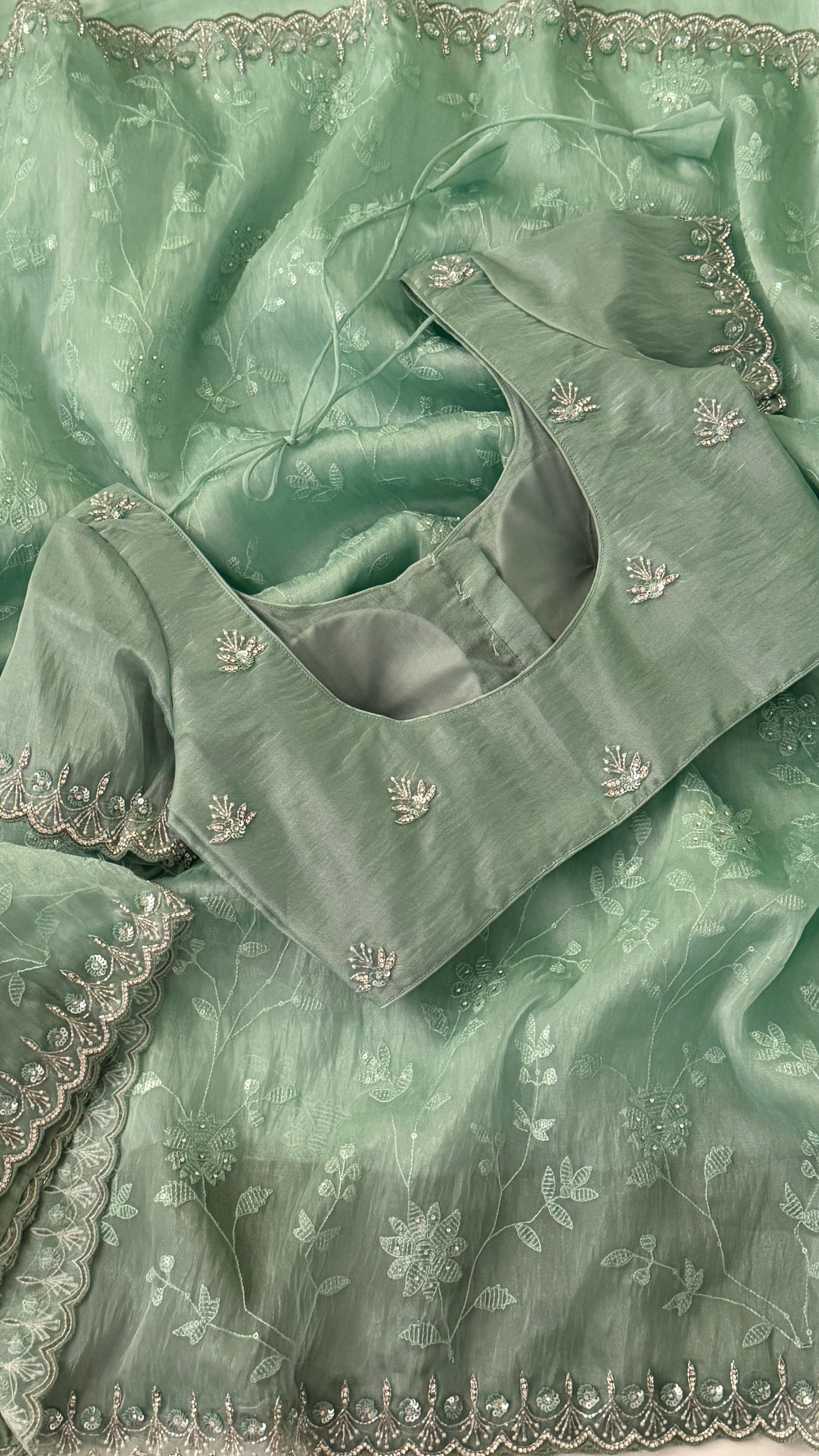 Sea Green Organza Fancy Saree